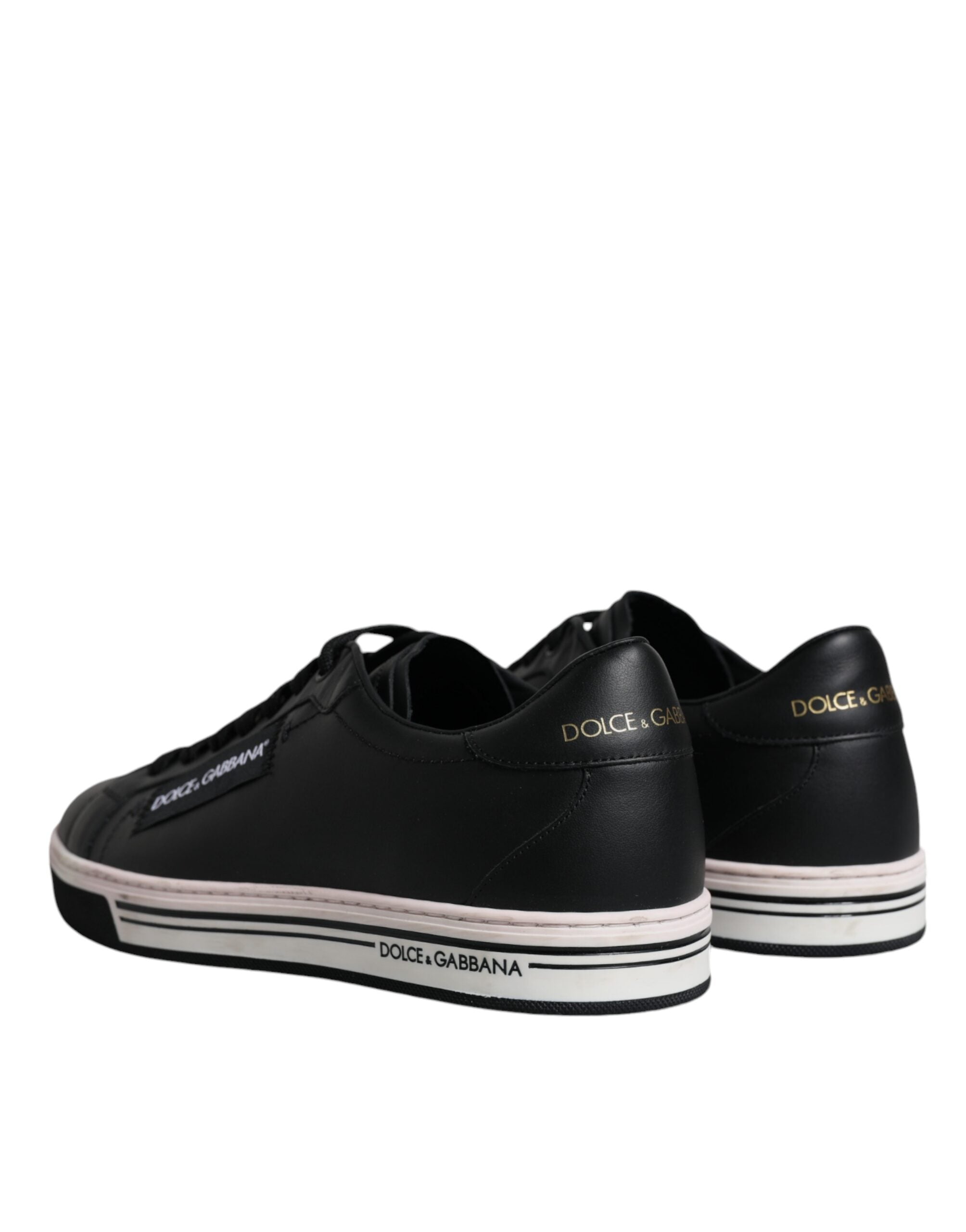 Chaussures sneakers basses en cuir noir pour homme de Dolce & Gabbana, chaussures de mode élégantes et décontractées.