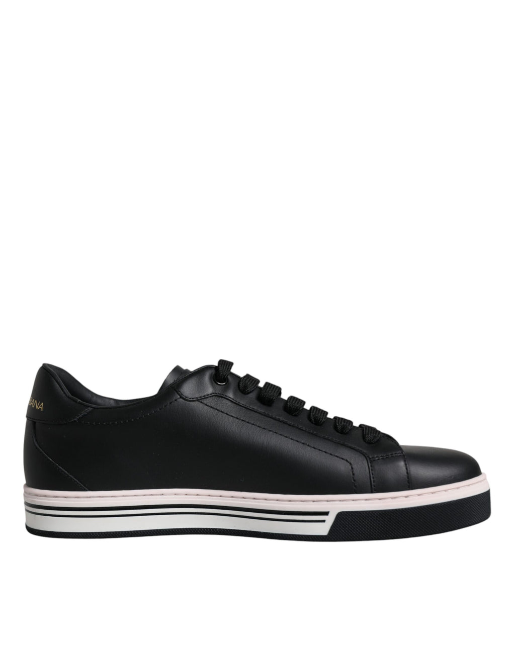 Chaussures Sneakers basses en cuir noir pour homme de Dolce & Gabbana, vue de profil avec détails en cuir de luxe