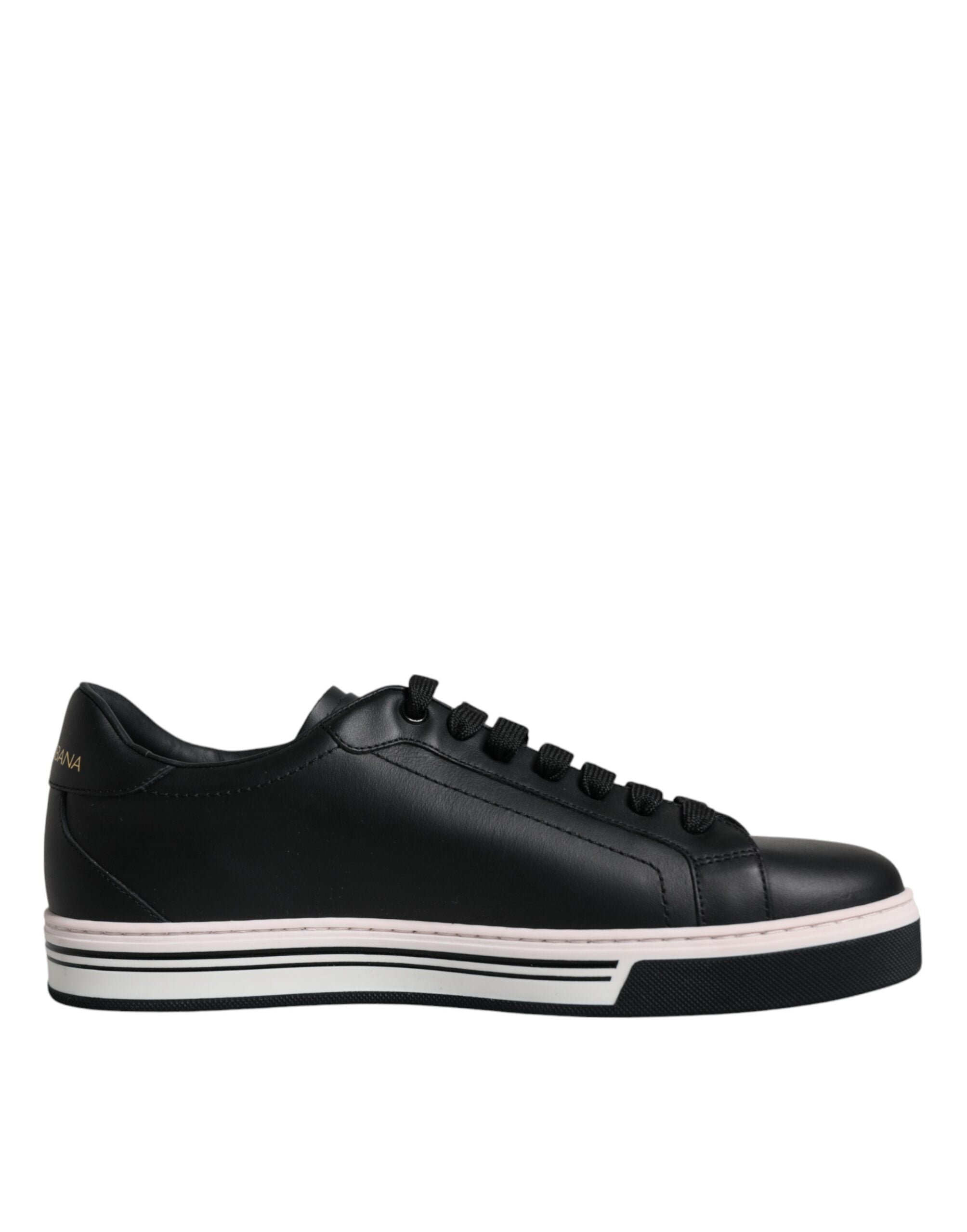 Chaussures Sneakers basses en cuir noir pour homme de Dolce & Gabbana, vue de profil avec détails en cuir de luxe