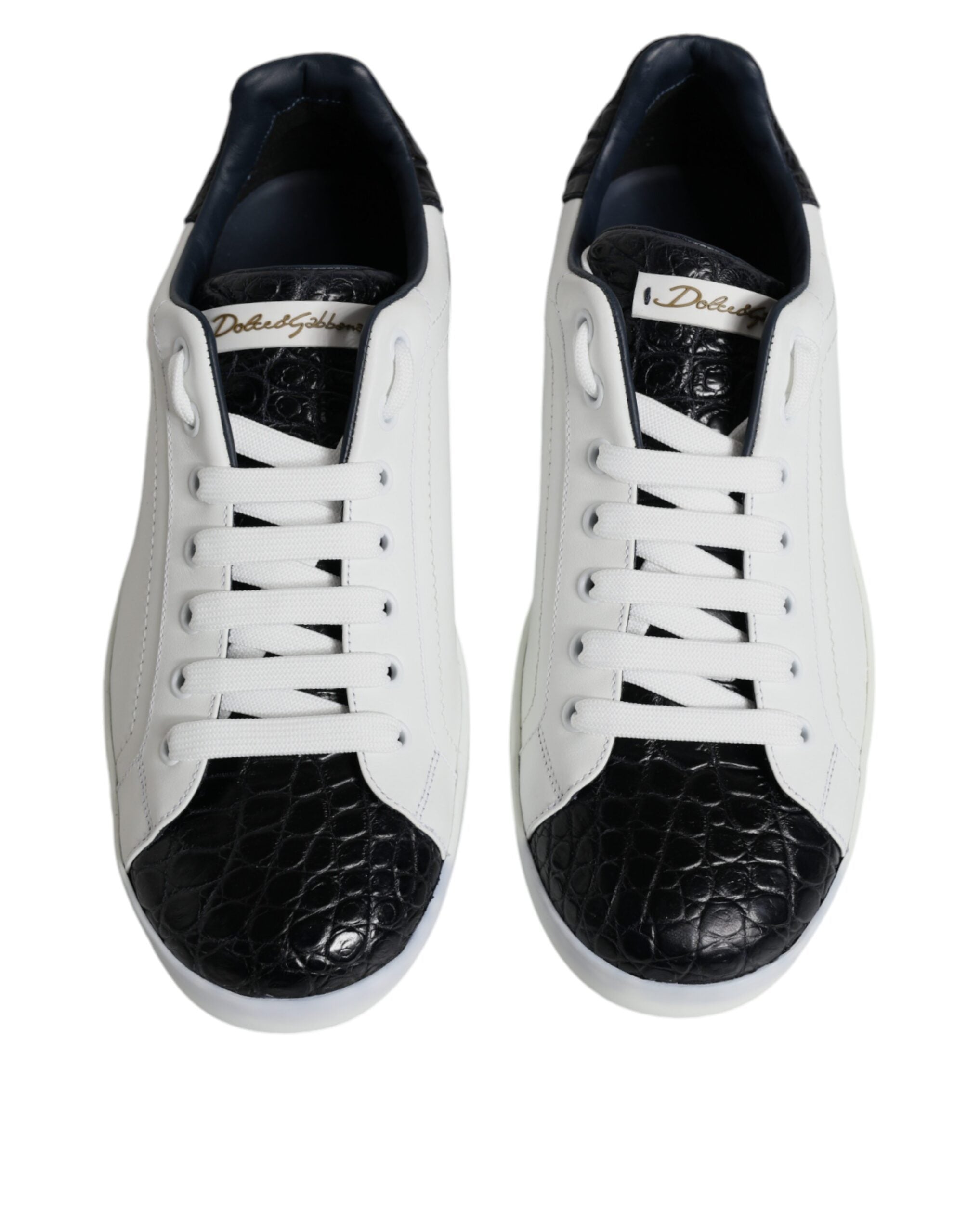 Chaussures Dolce & Gabbana Portofino en cuir blanc avec logo, baskets élégantes pour homme ou femme.