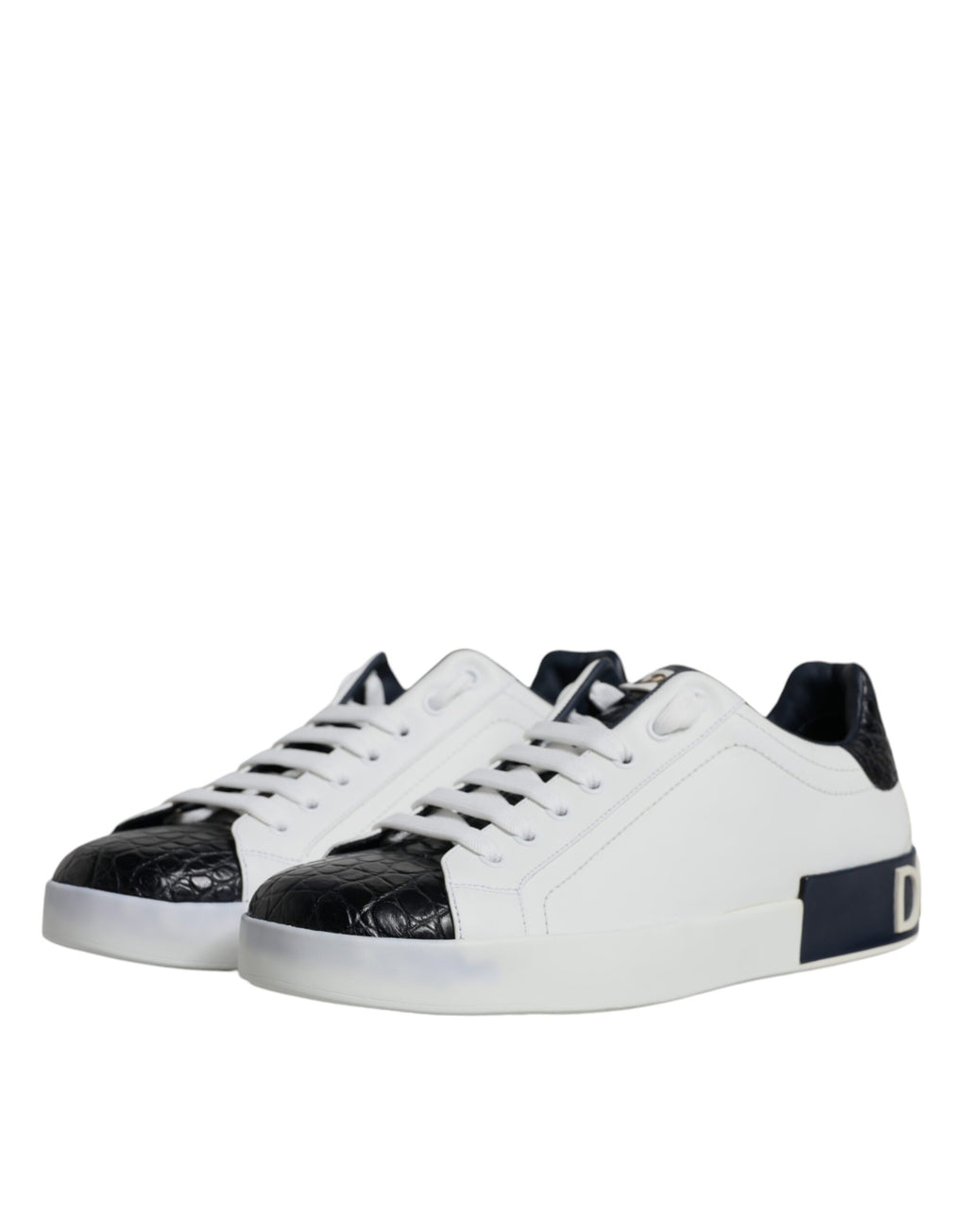 Chaussures sneakers Portofino en cuir blanc Dolce & Gabbana avec logo, vue de face, détails de style élégant et moderne.