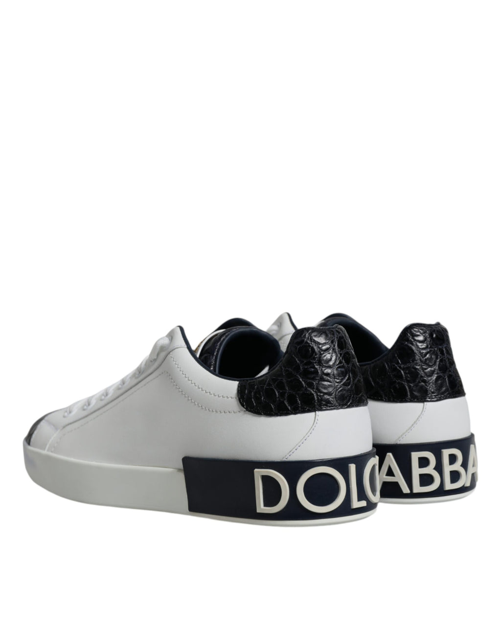 Chaussures Dolce & Gabbana Portofino en cuir blanc avec logo, sneakers élégants pour homme.