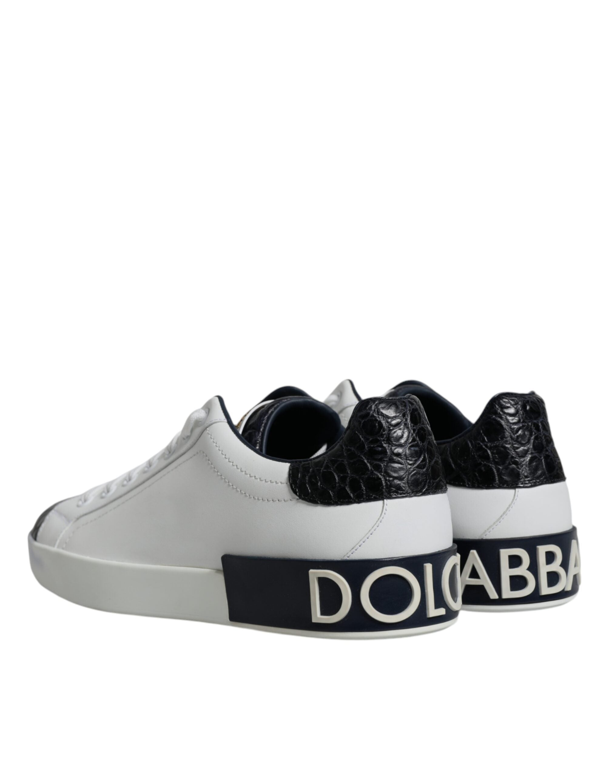 Chaussures Dolce & Gabbana Portofino en cuir blanc avec logo, sneakers élégants pour homme.
