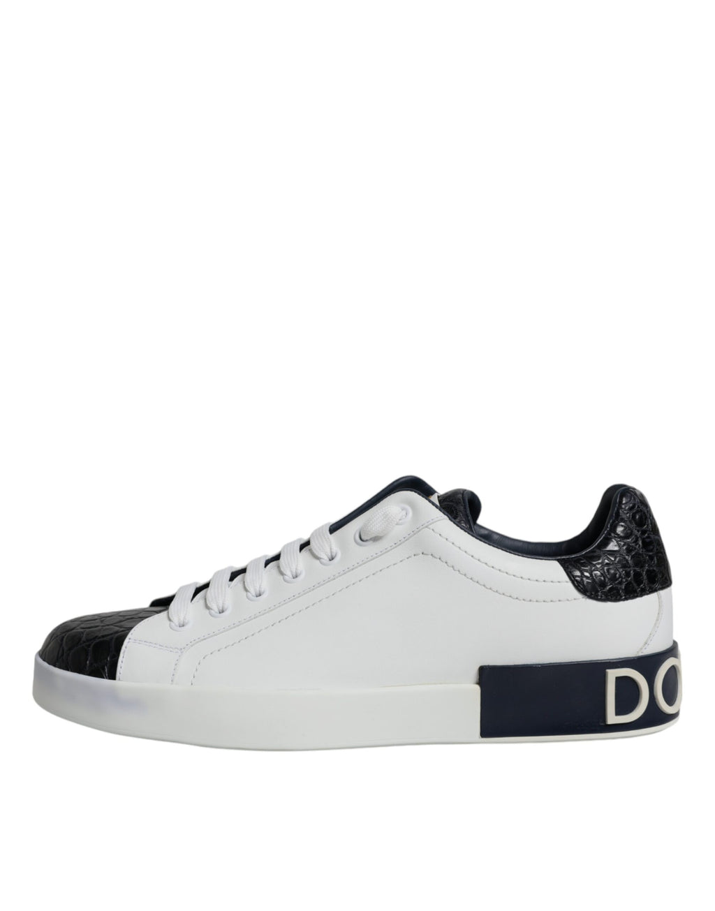 Sneakers Portofino en cuir blanc Dolce & Gabbana avec logo, chaussures de mode élégantes et confortables pour homme.