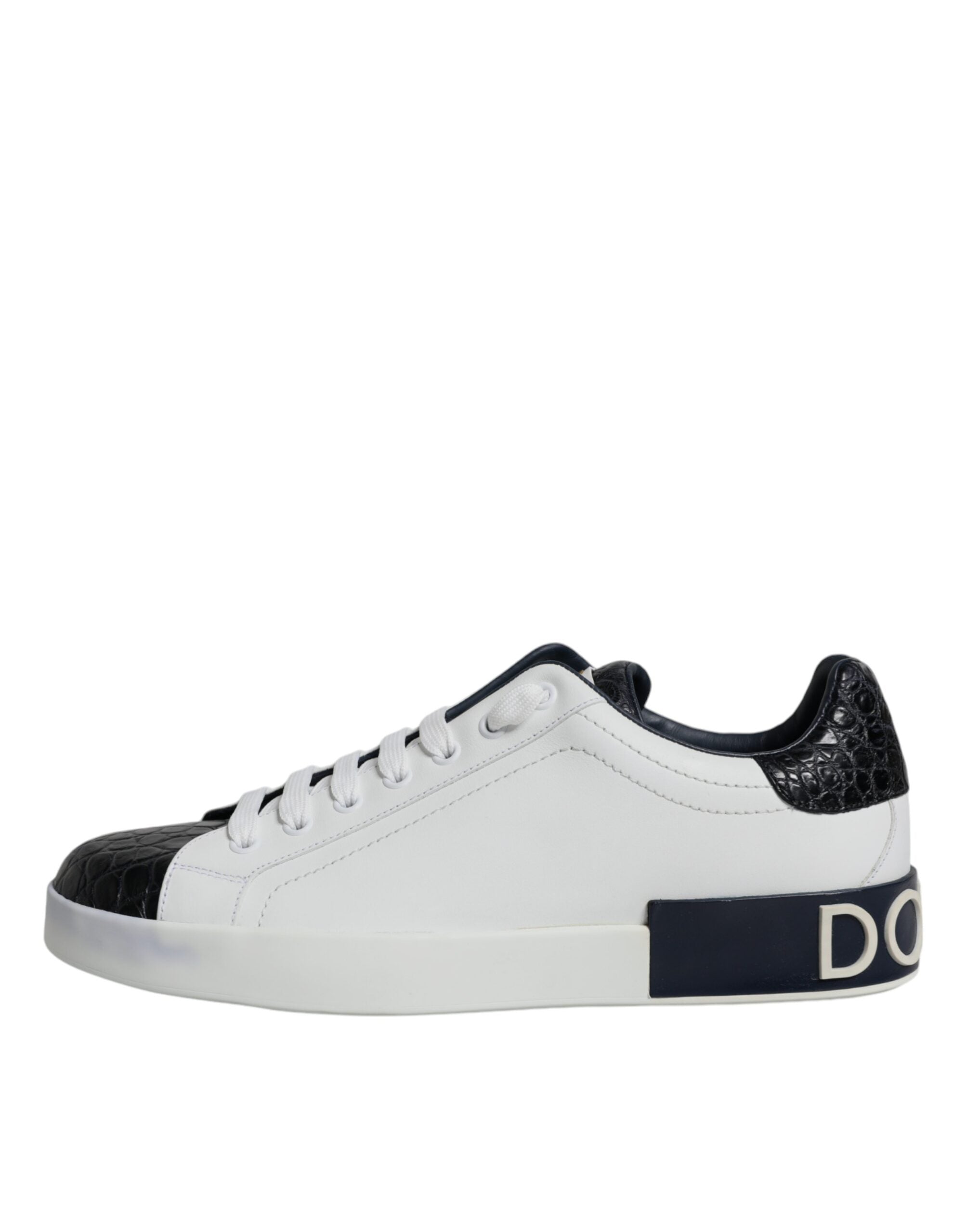 Sneakers Portofino en cuir blanc Dolce & Gabbana avec logo, chaussures de mode élégantes et confortables pour homme.