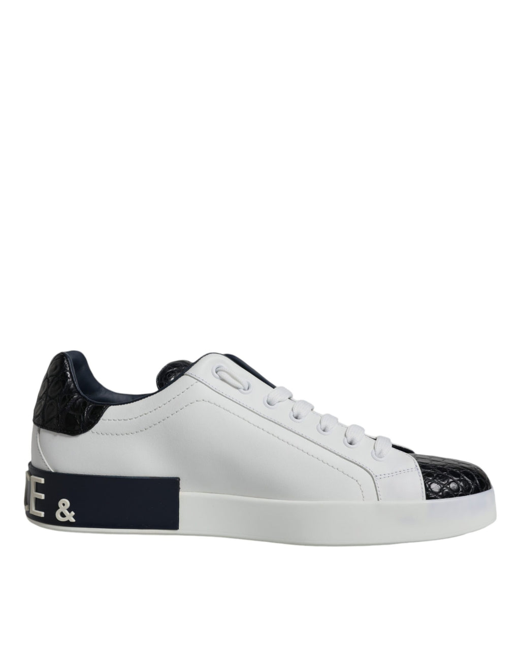 Chaussures sneaker Portofino en cuir blanc avec logo Dolce & Gabbana, baskets de mode élégantes et confortables.
