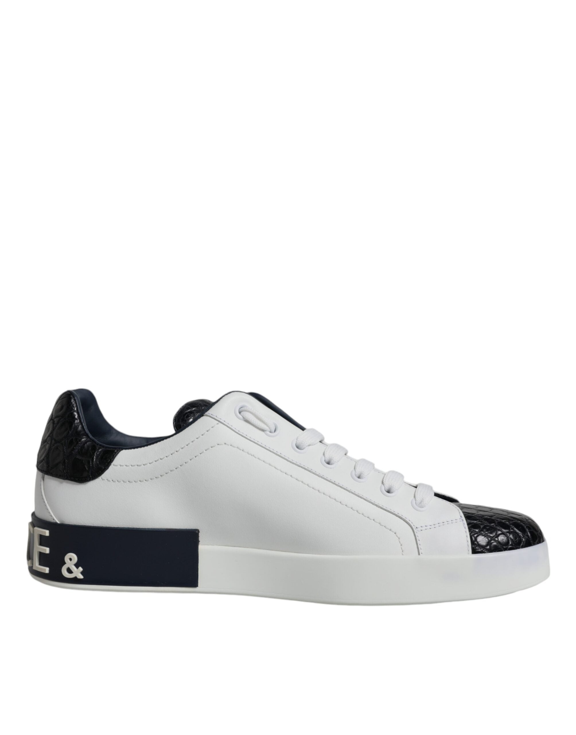 Chaussures Dolce & Gabbana Portofino en cuir blanc avec logo, baskets de style sneakers, vues de face.