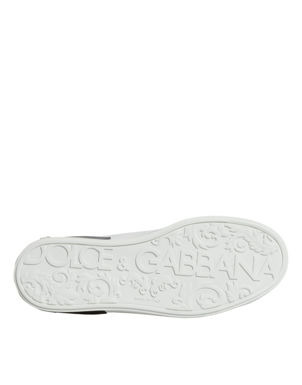 Chaussures portofino blanches en cuir Dolce & Gabbana avec logo, baskets élégantes et modernes visibles sur l'image.