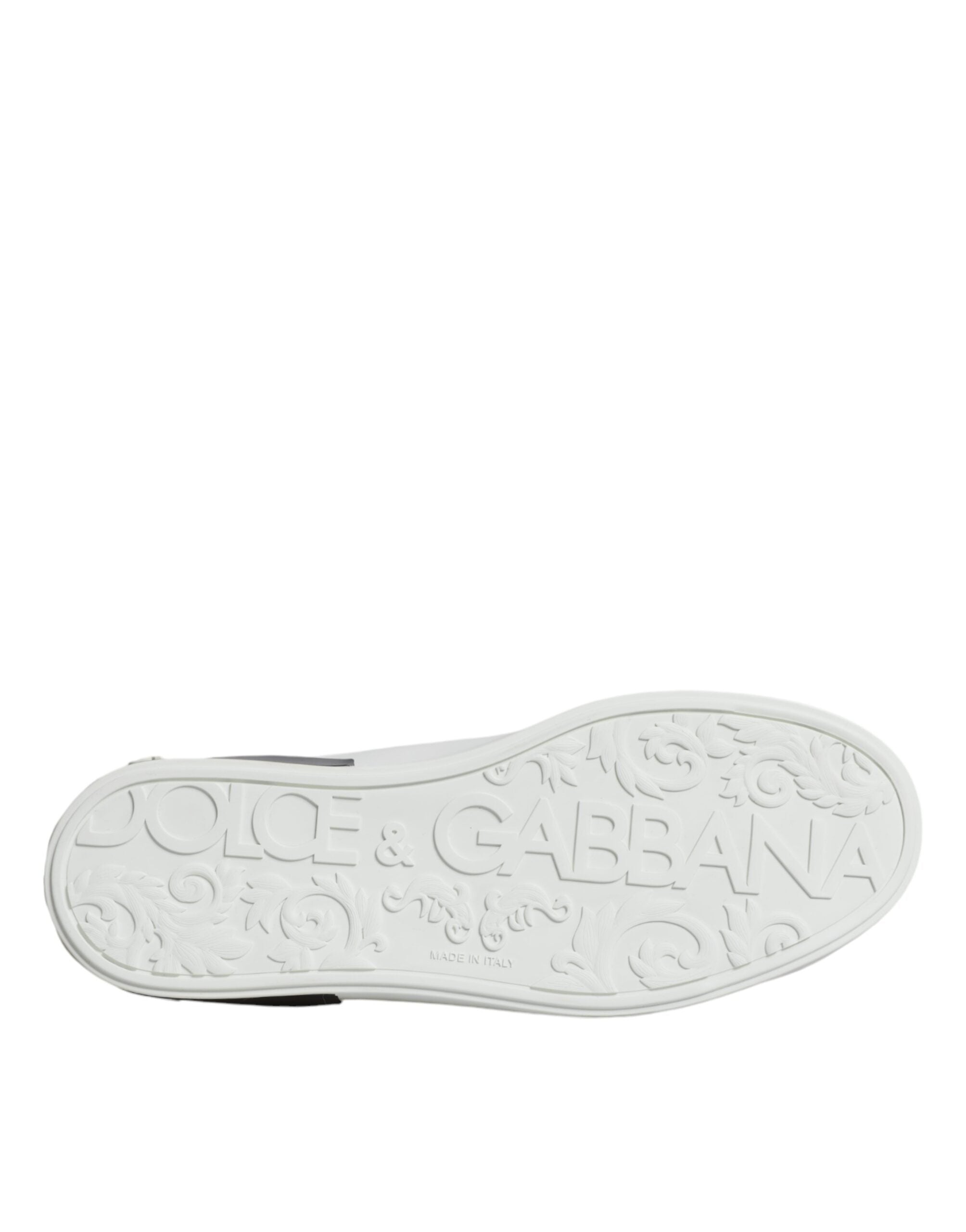 Chaussures portofino blanches en cuir Dolce & Gabbana avec logo, baskets élégantes et modernes visibles sur l'image.