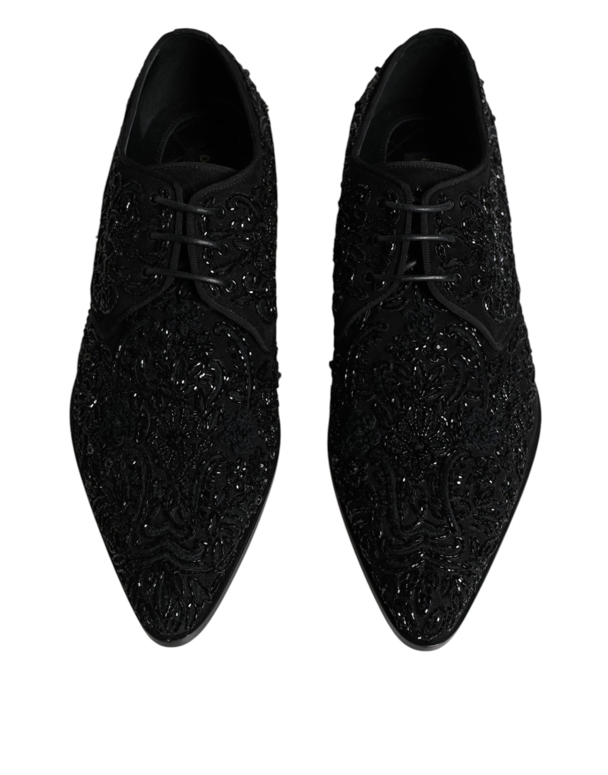 Chaussures Derby en daim noir Dolce & Gabbana avec embellissements élégants, chaussures formelles pour homme