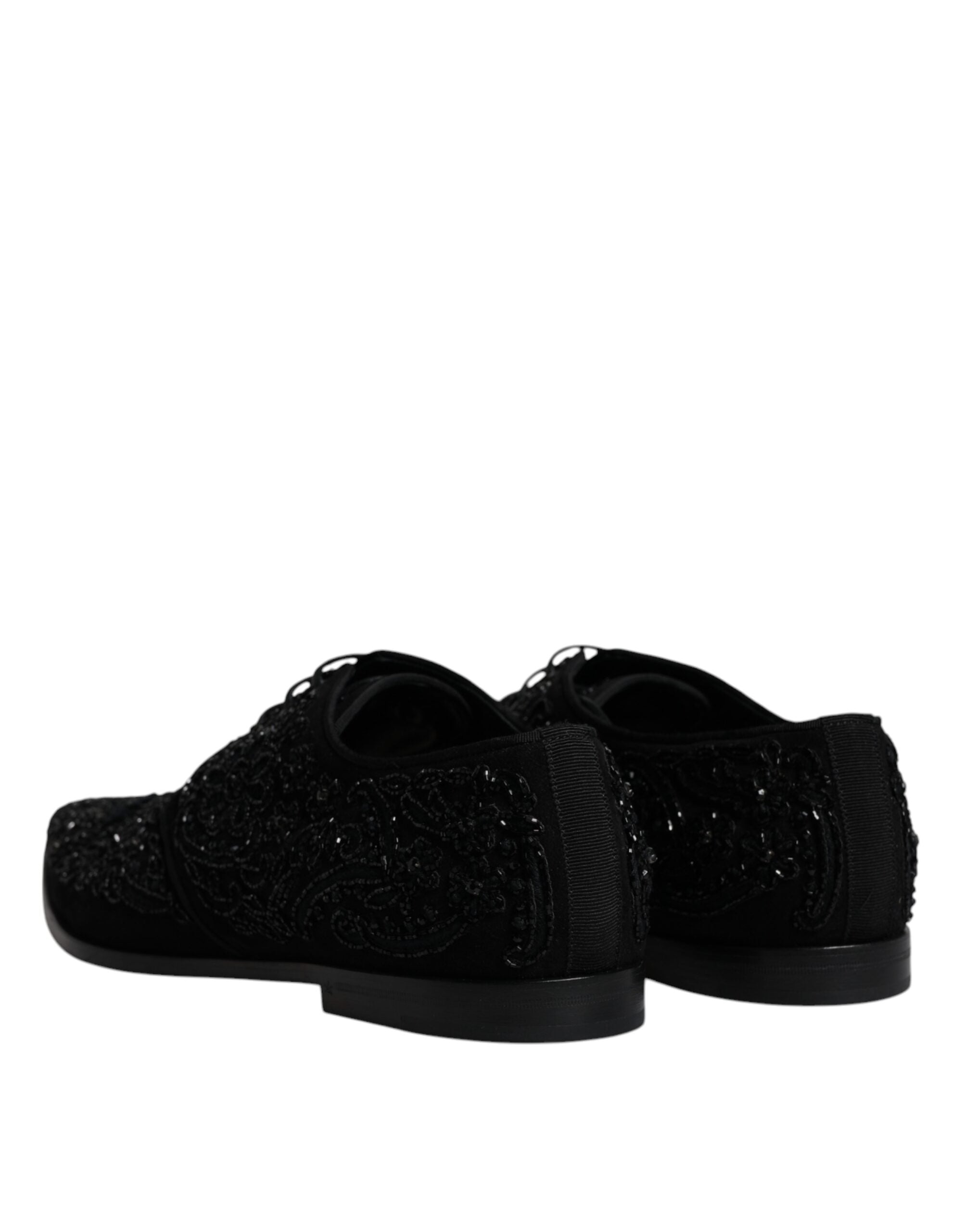 Chaussures Derby en daim noir Dolce & Gabbana avec embellissements élégants, chaussures formelles pour homme.