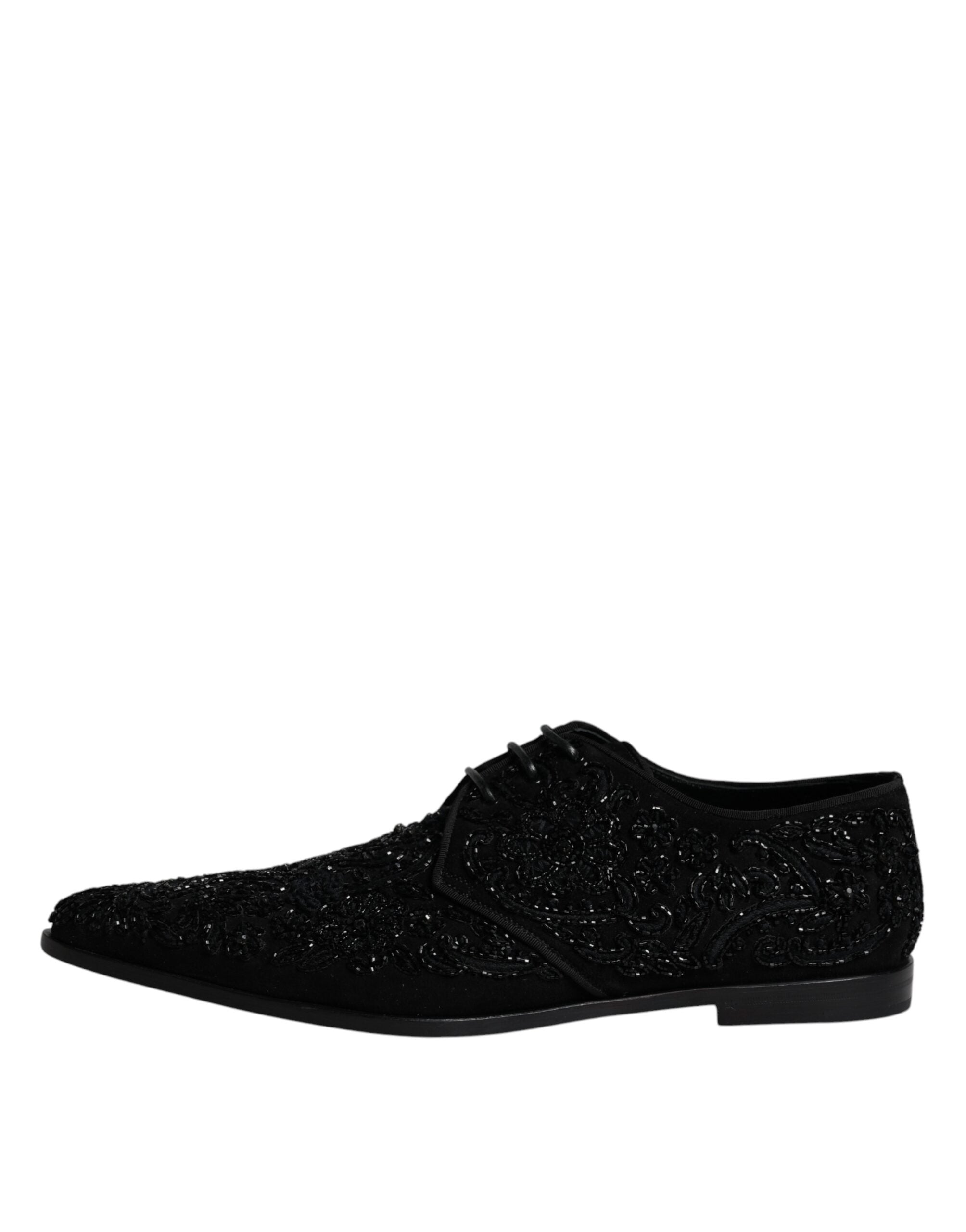 Chaussures Derby en daim noir Dolce & Gabbana avec embellissements élégants pour occasion formelle, vue de face.