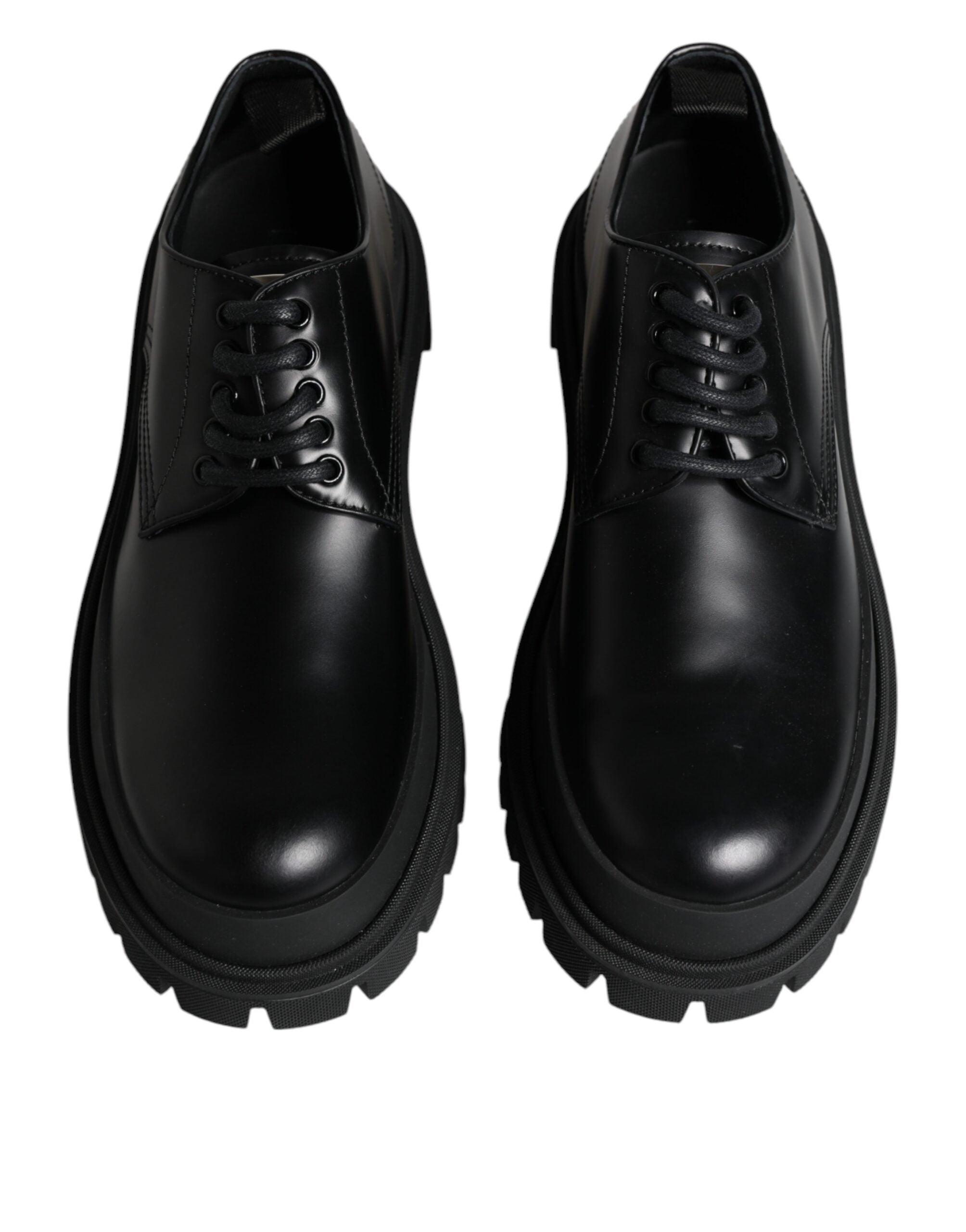 Chaussures de randonnée en cuir noir Dolce & Gabbana avec laçage, style élégant et robuste pour femmes.