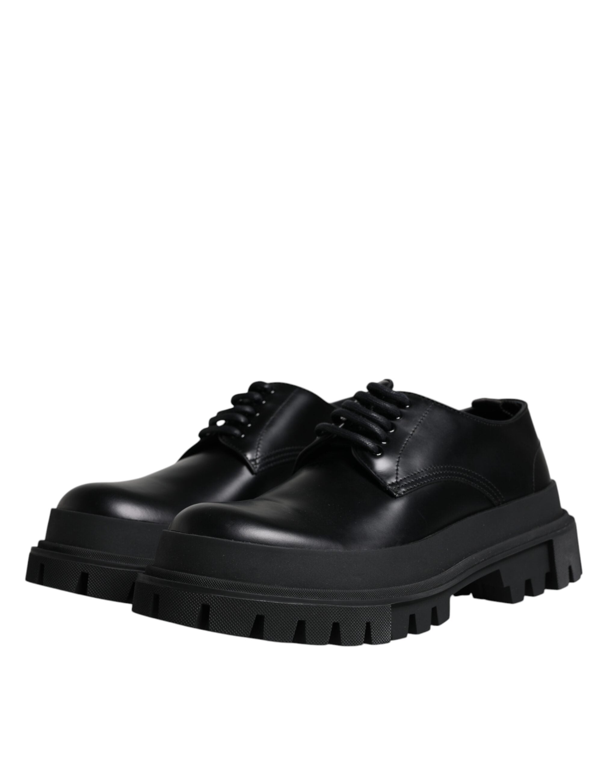 Chaussures de marche en cuir noir Dolce & Gabbana avec laçage, style élégant et robuste pour femmes et hommes.