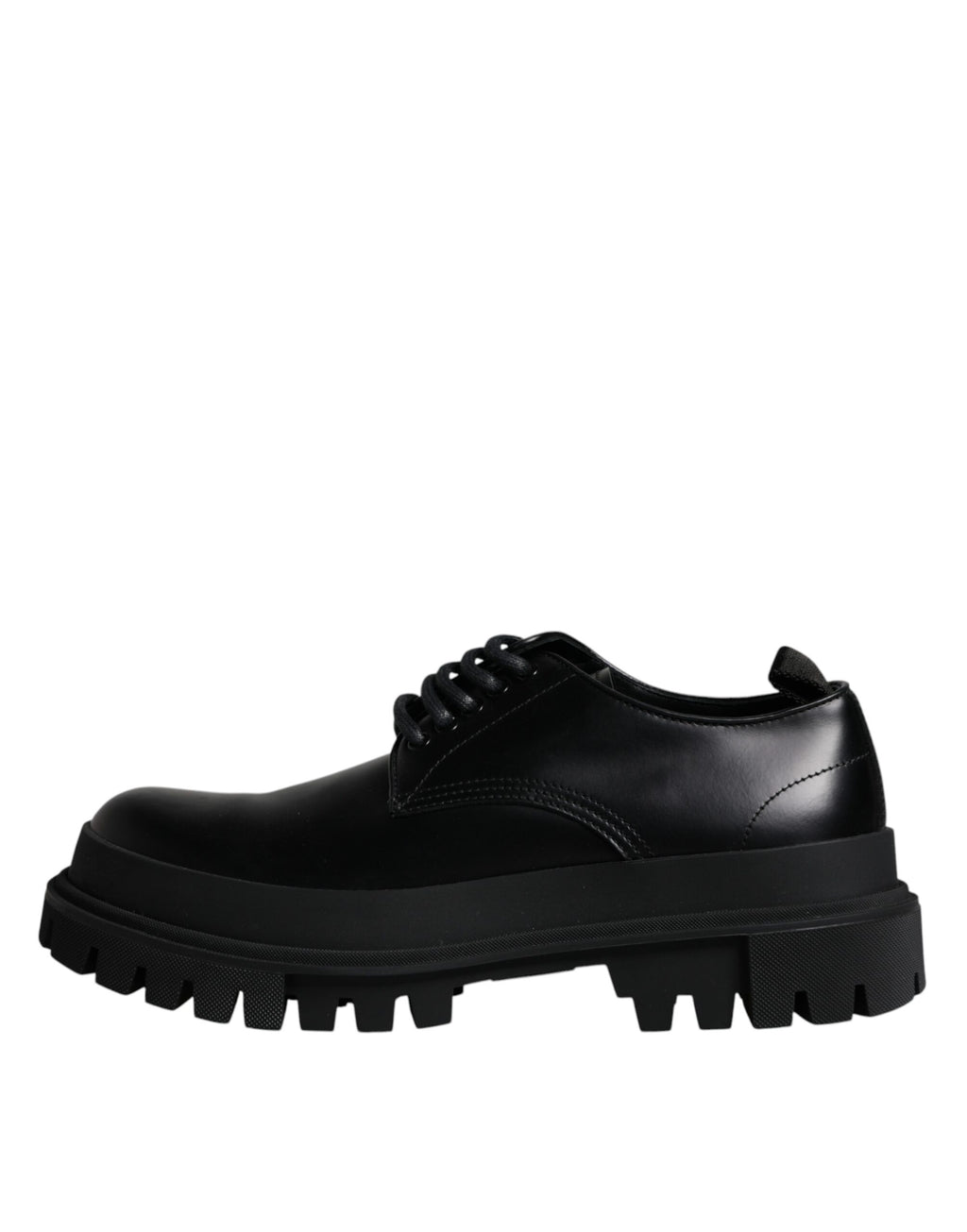 Chaussures de trekking en cuir noir Dolce & Gabbana avec lacets, style élégant et robuste, vue de face.
