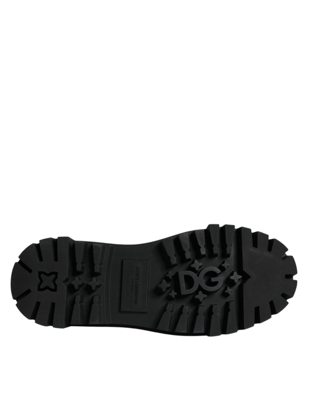 Chaussures de trekking en cuir noir Dolce & Gabbana avec lacets, style élégant et robuste, vue de face.