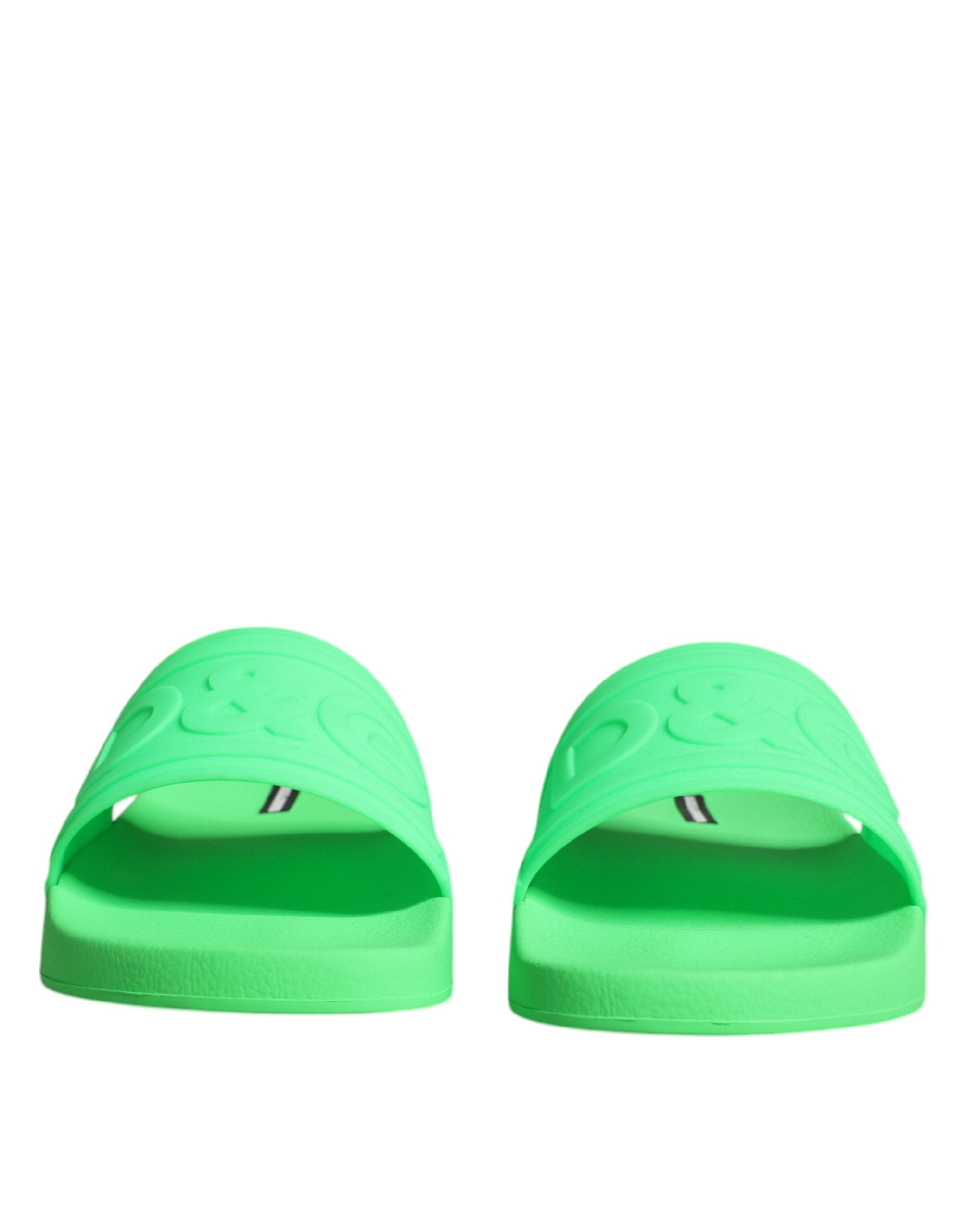 Sandales en cuir vert Dolce & Gabbana, chaussures de plage élégantes, vue des sandales en gros plan.