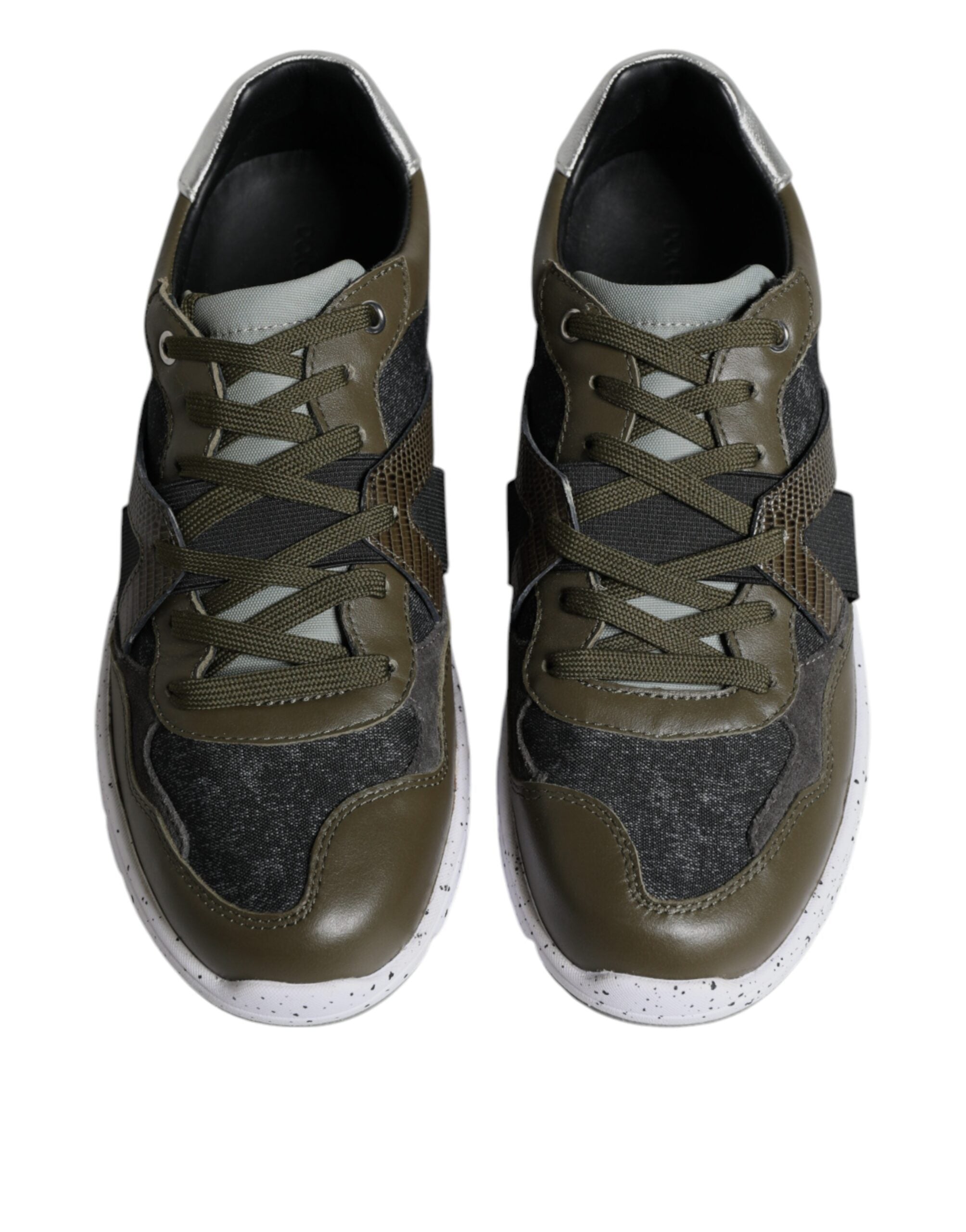 Chaussures sneakers basses Dolce & Gabbana en toile multicolore et cuir, vue de côté