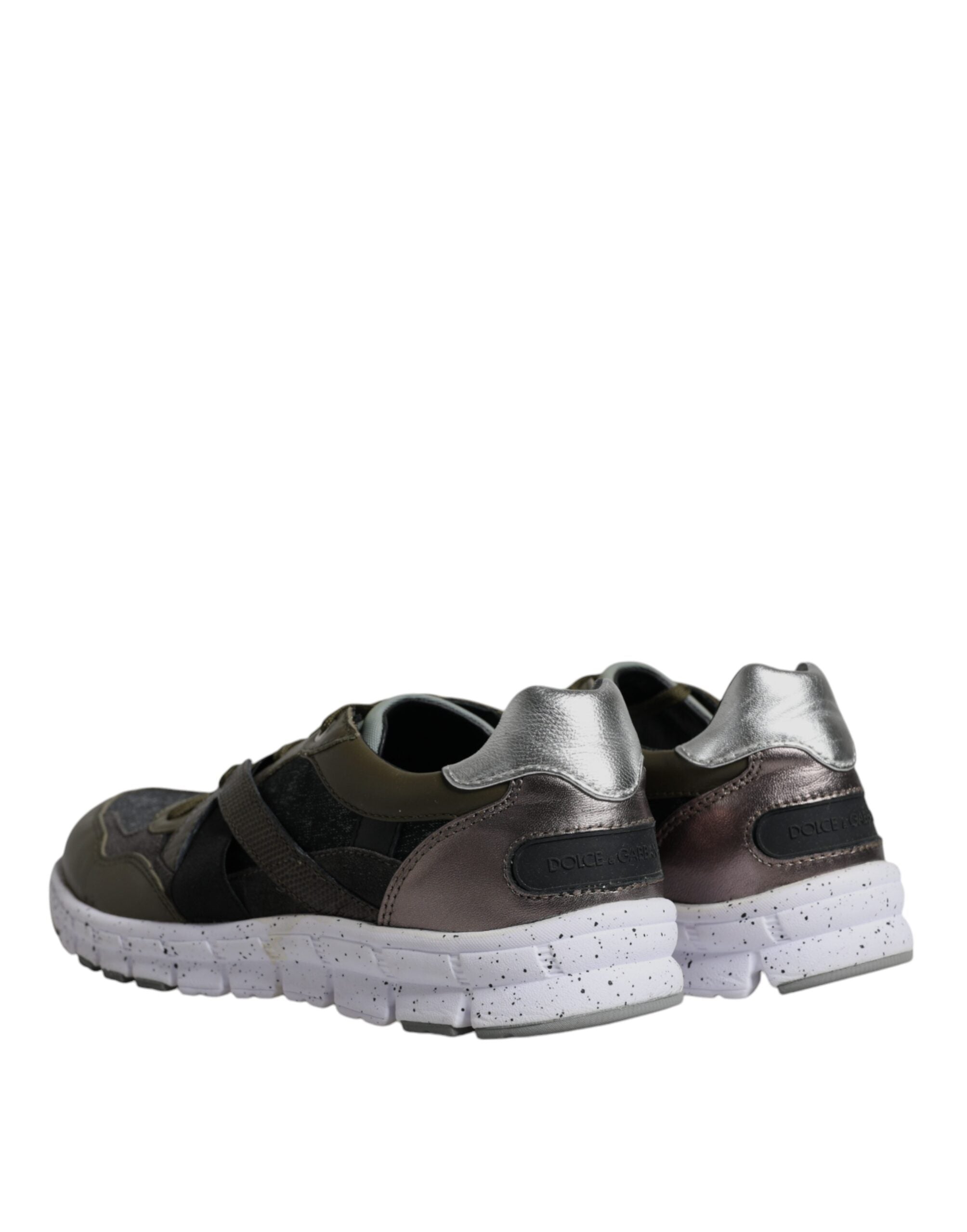 Chaussures sneakers basses Dolce & Gabbana en toile multicolore et cuir, vue de côté.