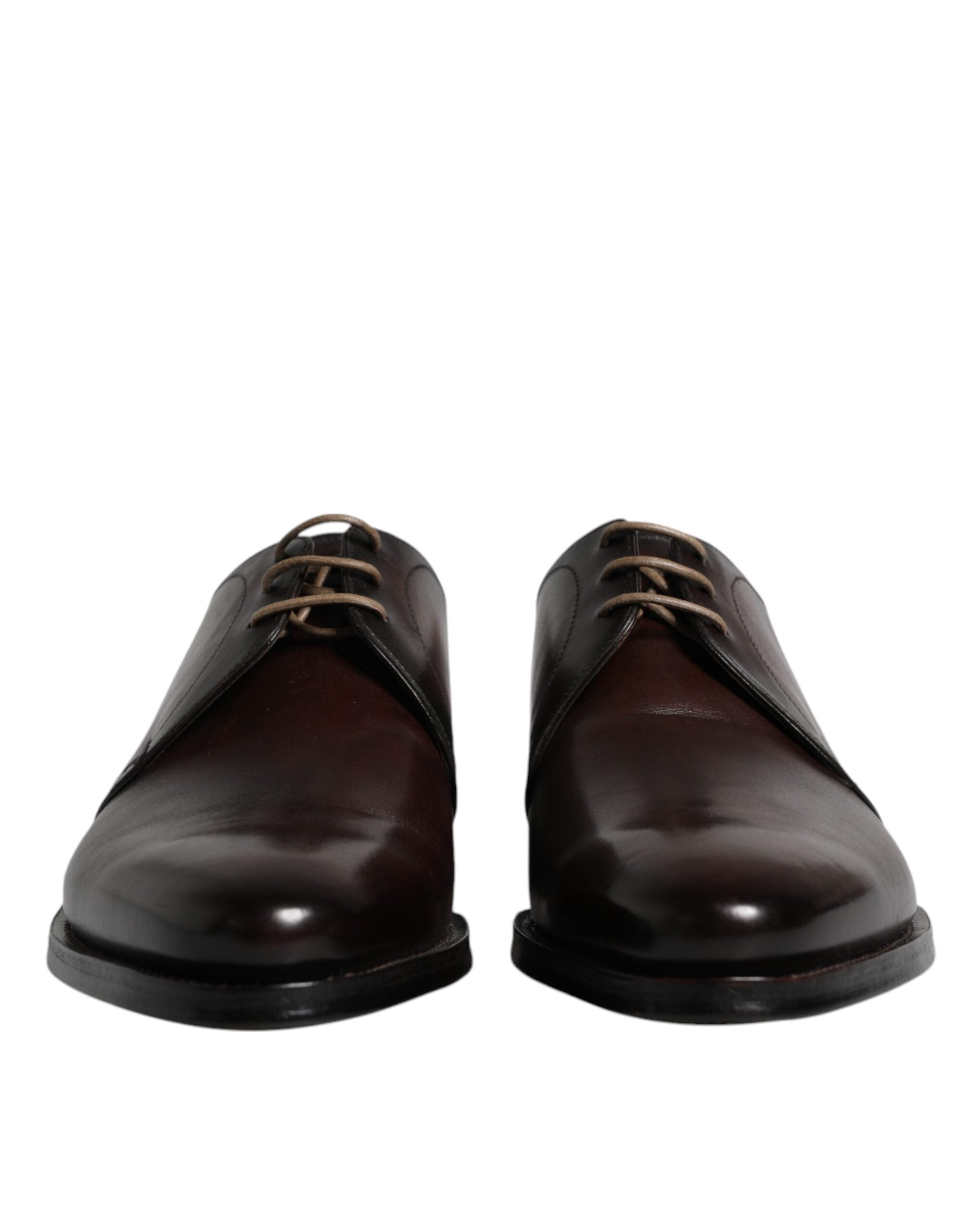 Chaussures derby en cuir marron Dolce & Gabbana pour homme, lacets, style formel et élégant.