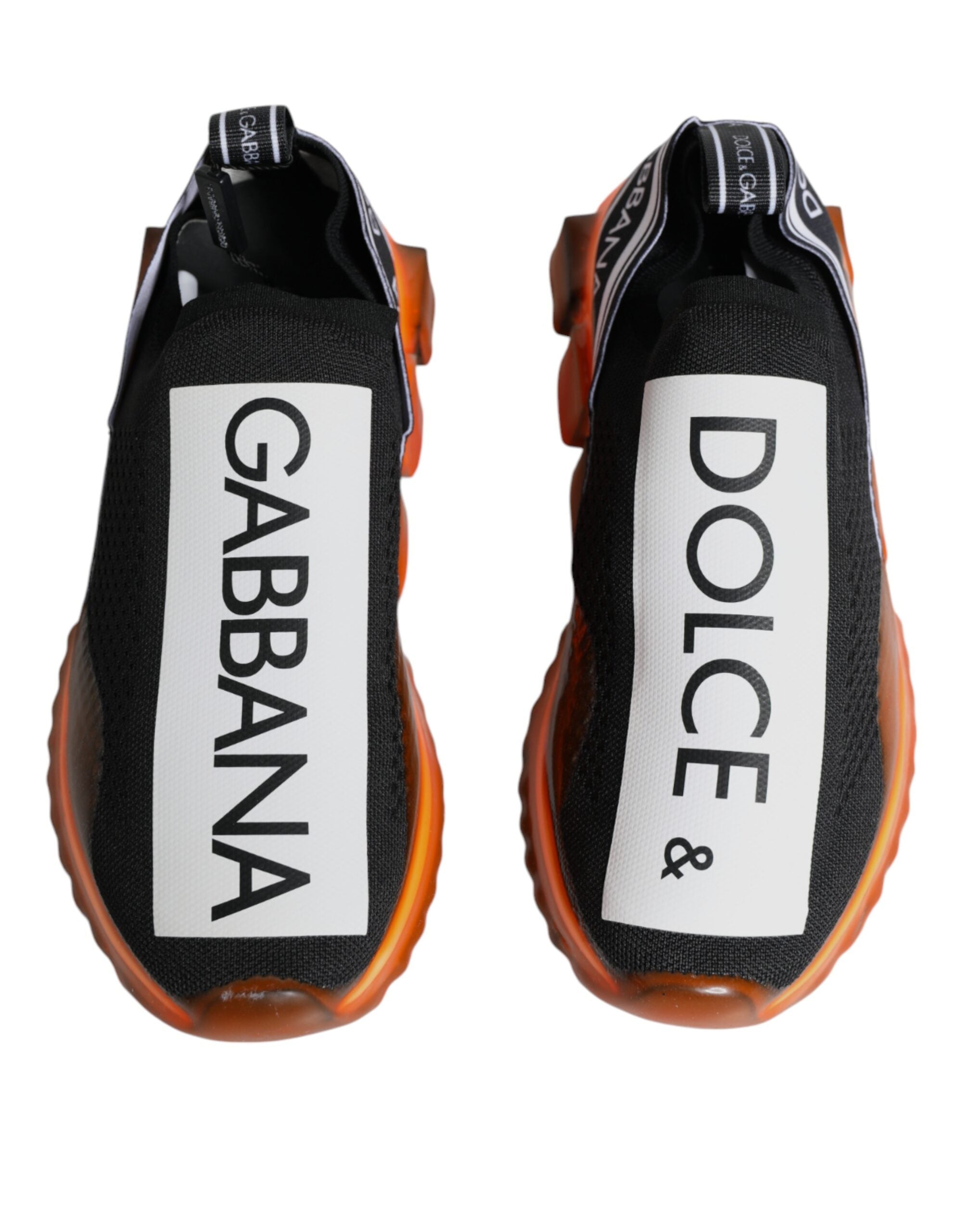 Chaussures slip-on noires et orange Dolce & Gabbana Sorrento, baskets élégantes en cuir pour homme.