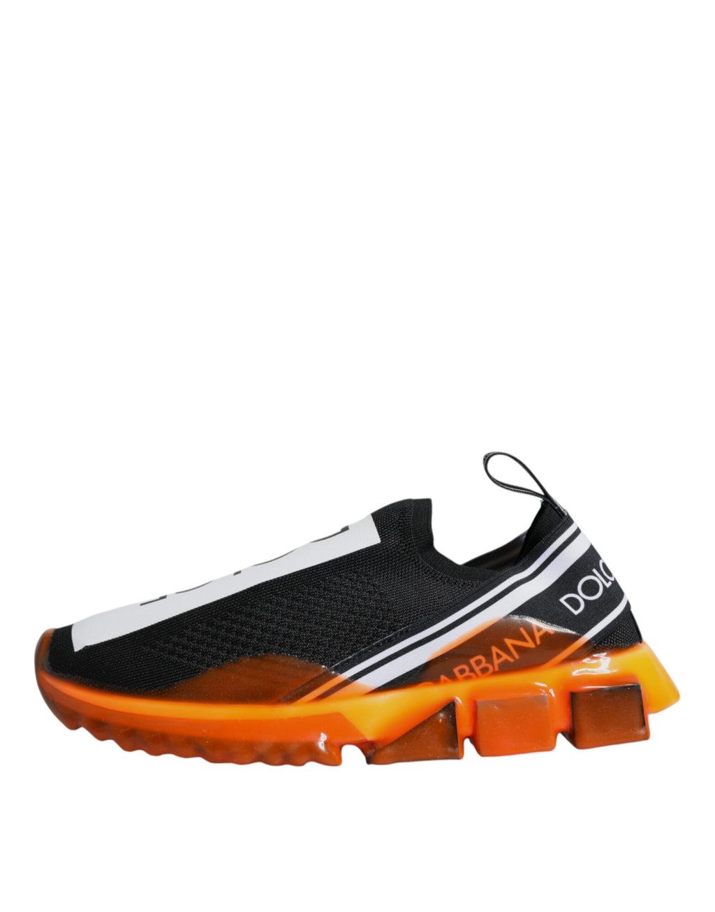 Chaussures slip-on Dolce & Gabbana Sorrento noires et orange, baskets élégantes en toile avec détails colorés.