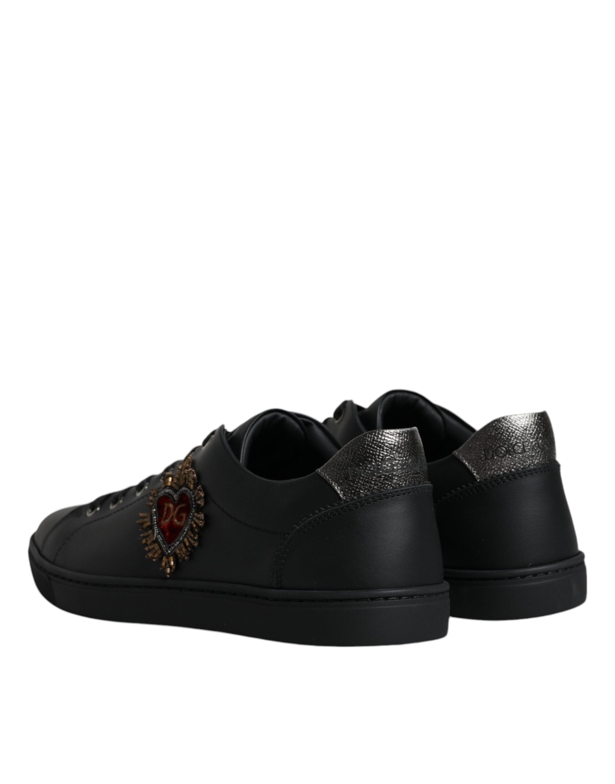 Chaussures de sport noires Dolce & Gabbana London Sacred Heart pour hommes, baskets élégantes avec détails distinctifs.