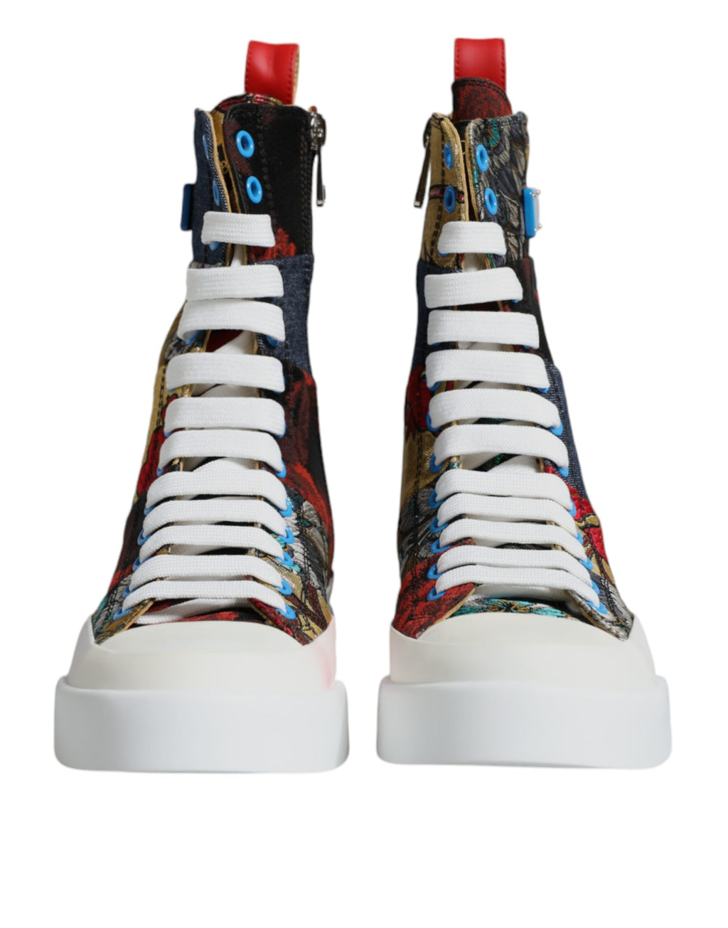 Chaussures sneakers montantes Dolce & Gabbana à patchwork multicolore avec détails colorés et design tendance.