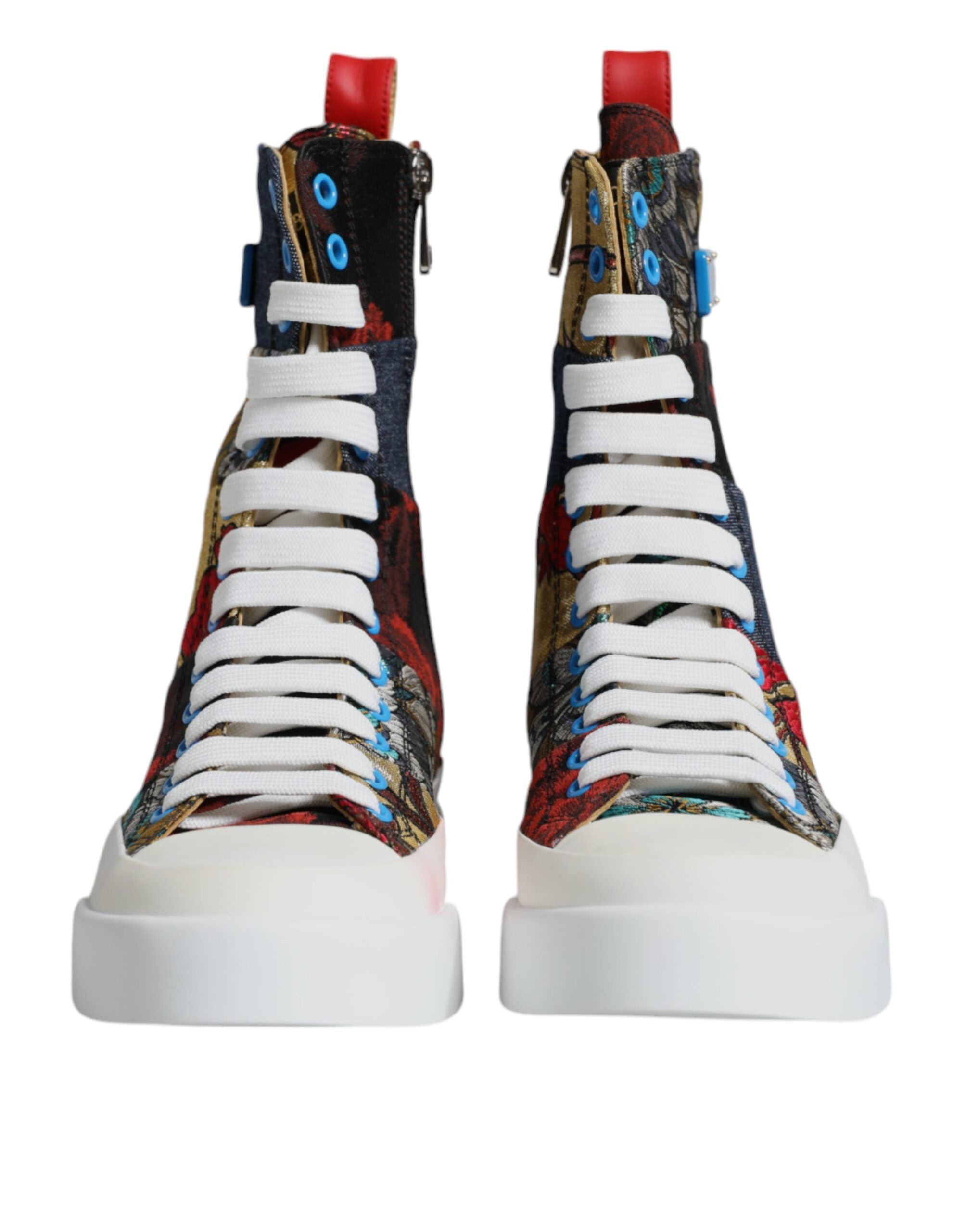 Chaussures sneakers montantes Dolce & Gabbana à patchwork multicolore avec détails colorés et design tendance.