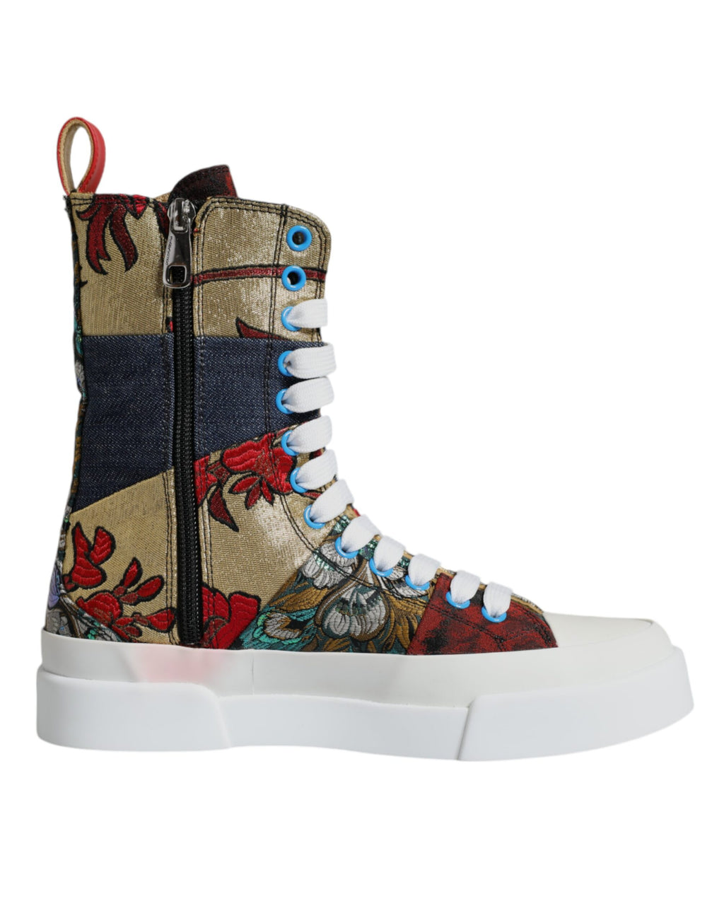 Chaussures sneakers montantes Dolce & Gabbana à patchwork multicolore avec design distinctif et détails colorés.