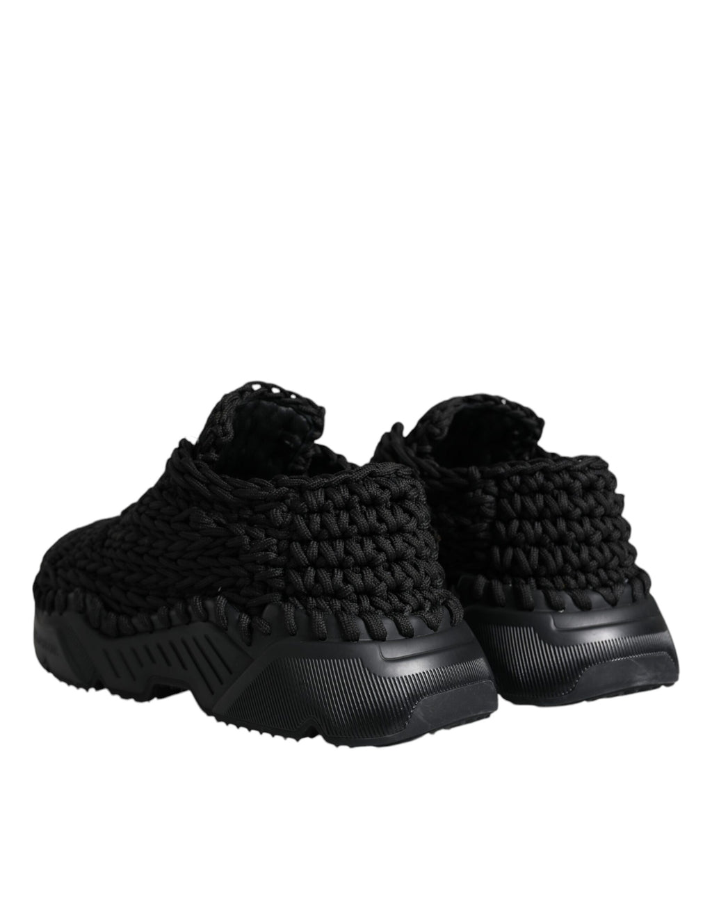 Chaussures sneakers Dolce & Gabbana Daymaster noires en tricot, vue de face, détails de style et texture visible.
