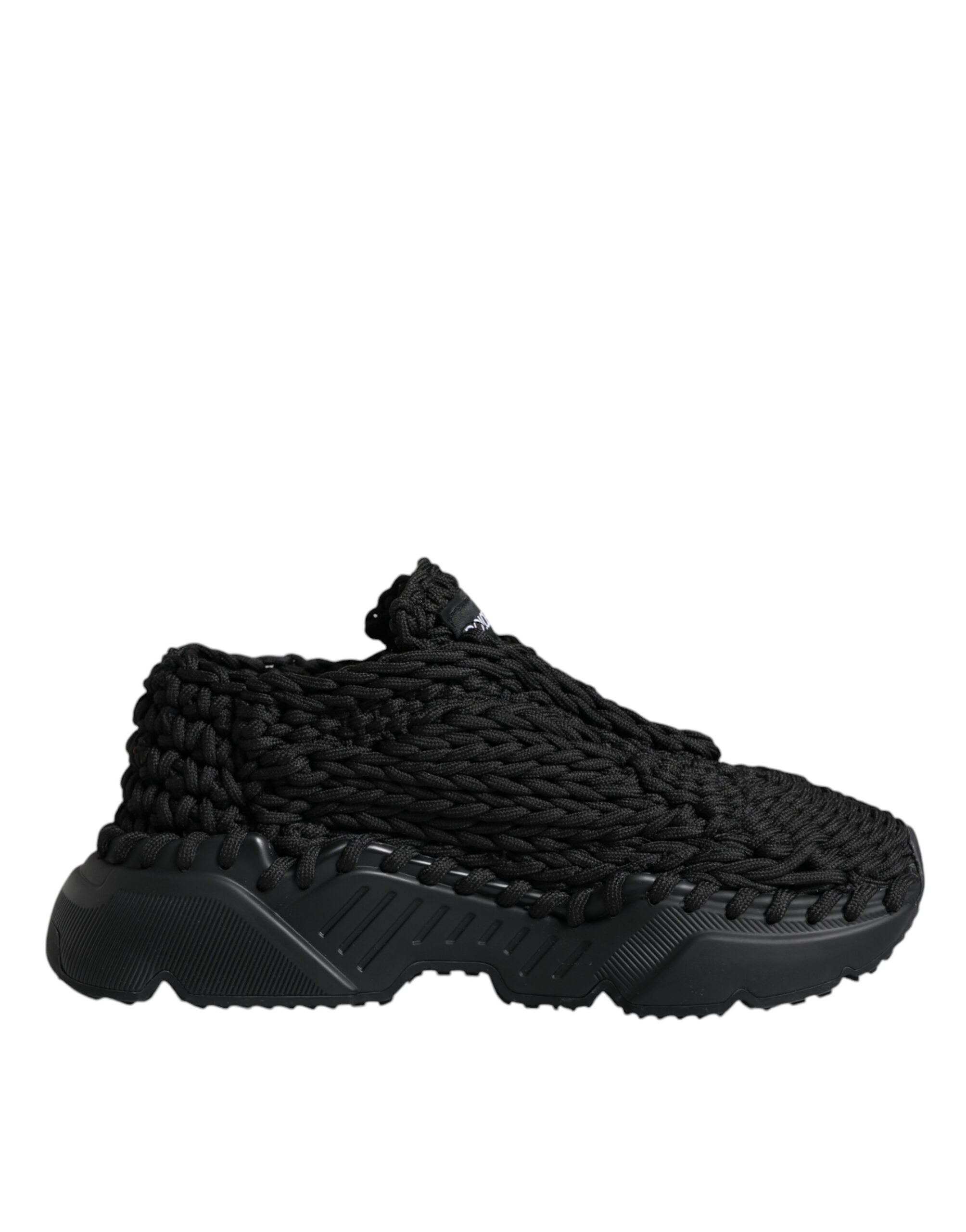 Chaussures sneakers Dolce & Gabbana Daymaster en tricot noir, vue de face, détails modernes et élégants.