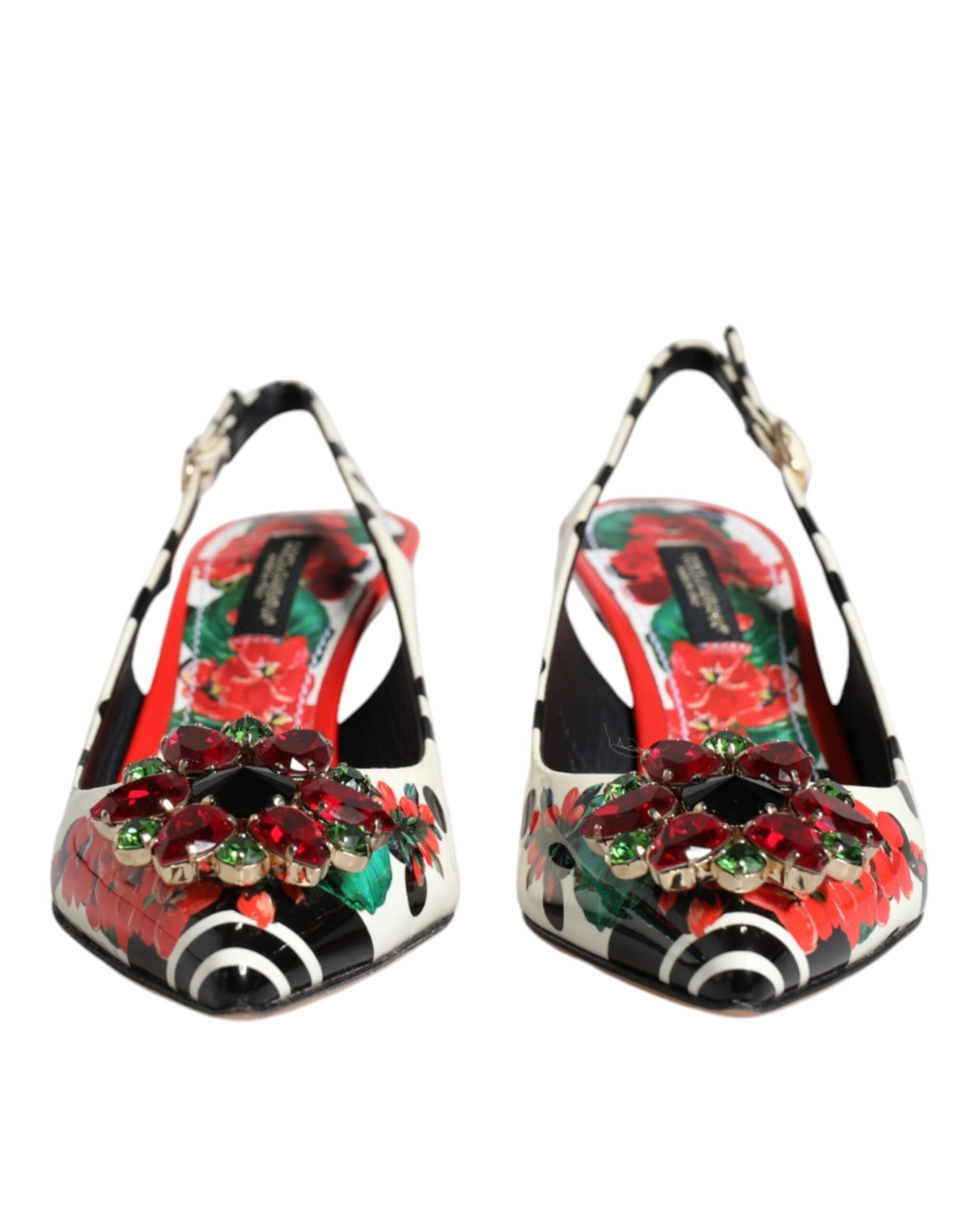 Chaussures à talons Dolce & Gabbana en cuir multicolore avec cristaux et bride en slingback, élégantes et sophistiquées.
