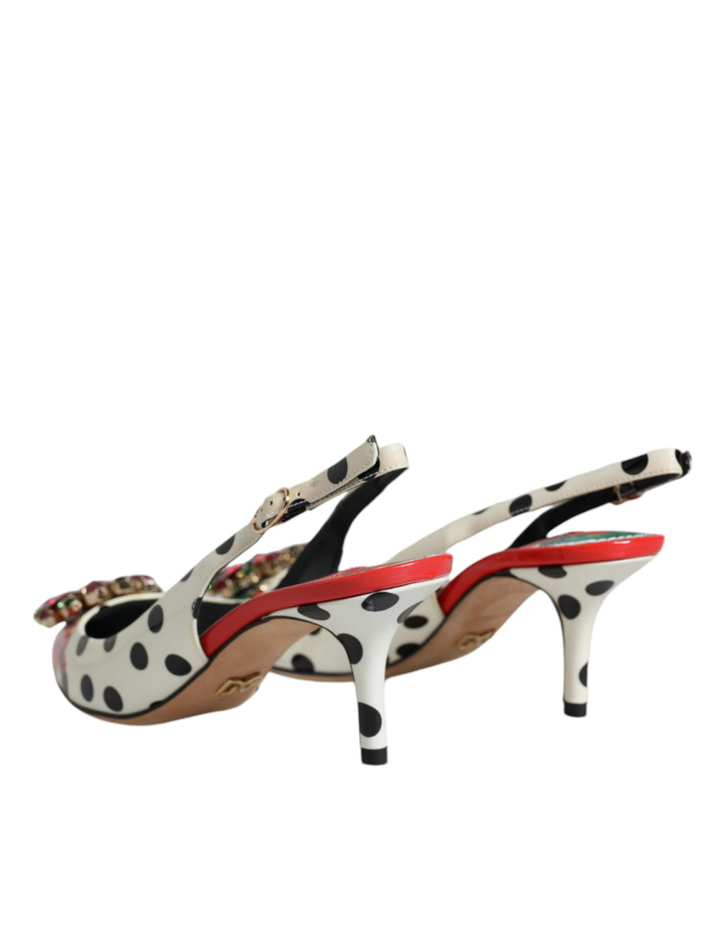 Chaussures à talons en cuir multicolore Dolce & Gabbana avec cristaux, sandales à talon slingback élégantes et sophistiquées.