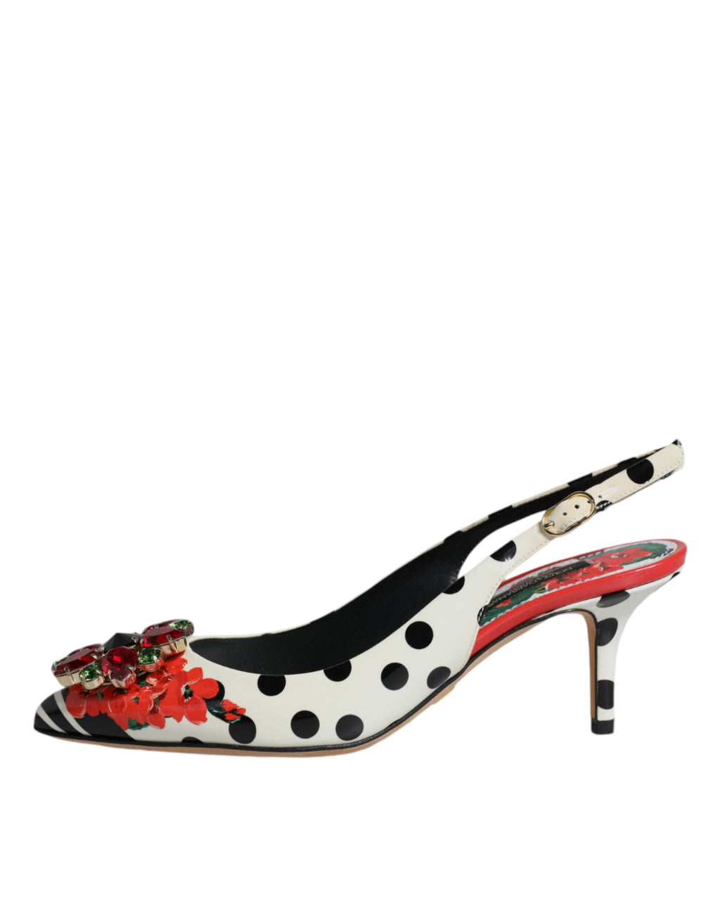Chaussures à talons Dolce & Gabbana en cuir multicolore avec cristaux, talons slingback élégants et sophistiqués.