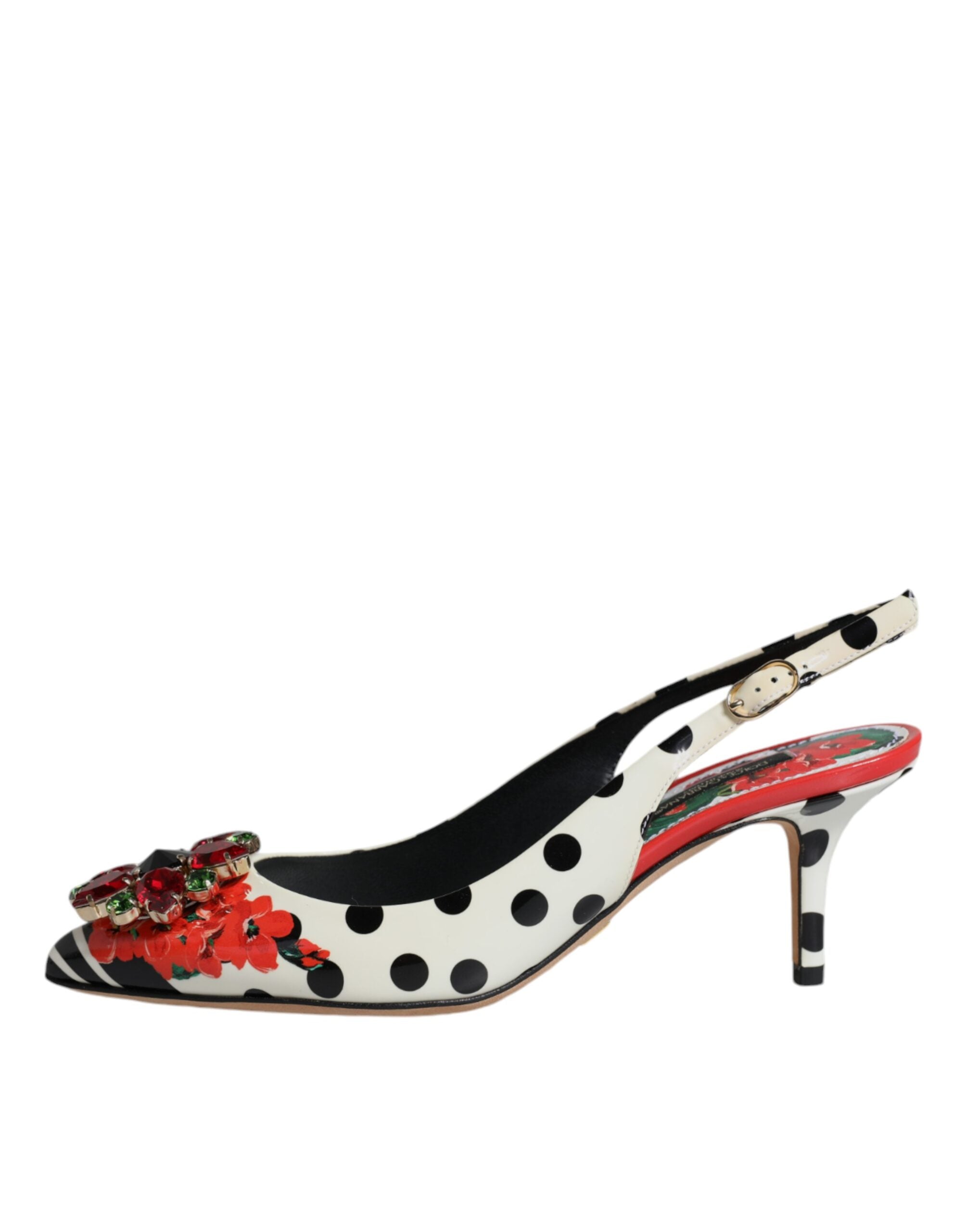 Chaussures à talons Dolce & Gabbana en cuir multicolore avec cristaux, talons slingback élégants et sophistiqués.