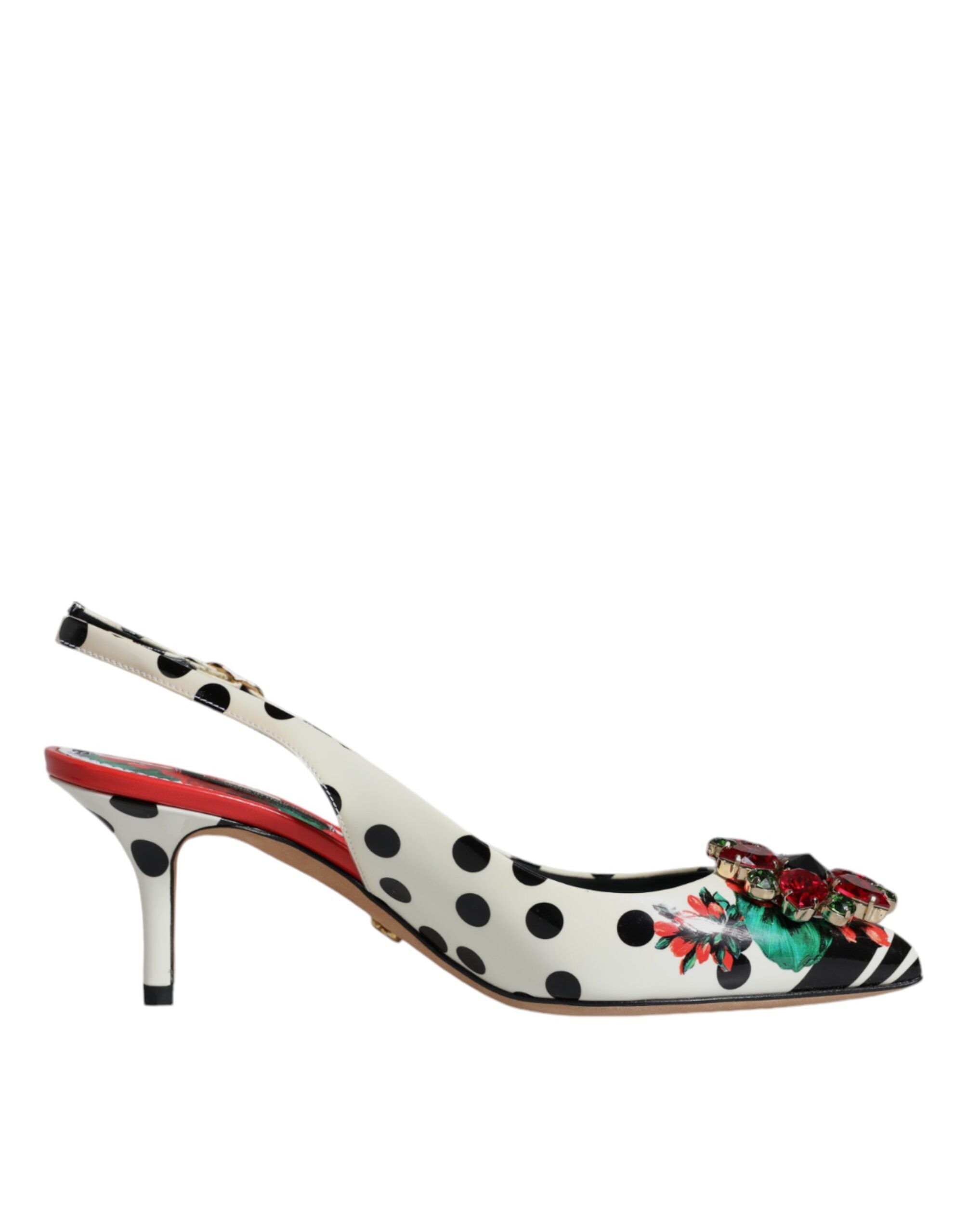 Escarpins Dolce & Gabbana en cuir multicolore avec cristaux et bride arrière, style élégant et sophistiqué.