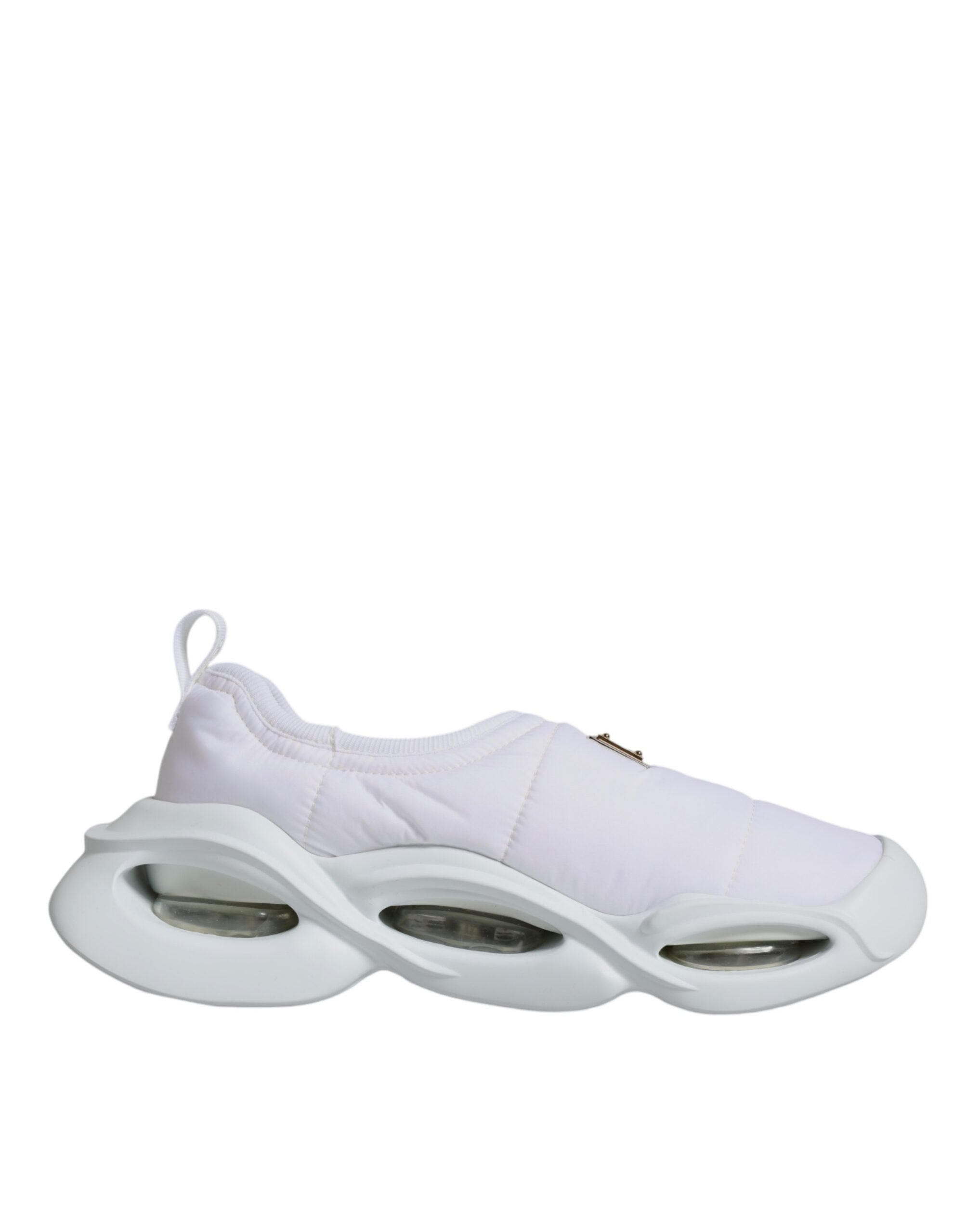 Chaussures basses blanches Dolce & Gabbana en tissu rembourré, sneakers de style décontracté avec lacets et semelle blanche.