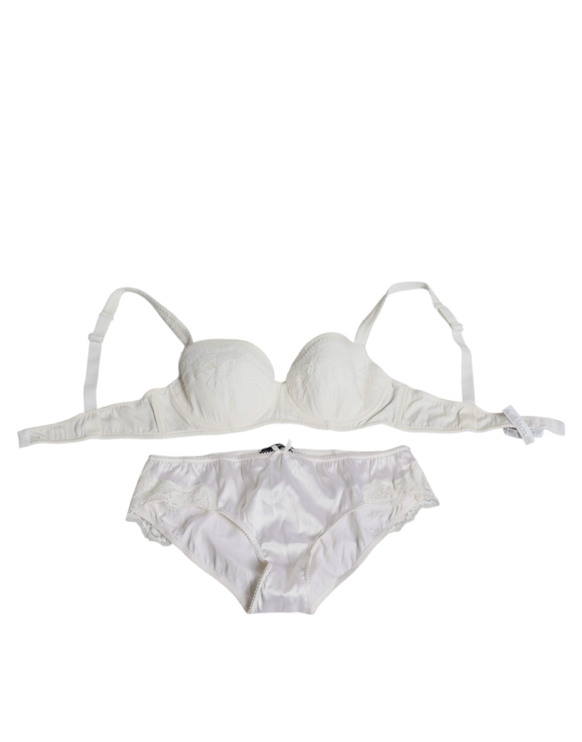 Culotte en soie blanche Dolce & Gabbana et soutien-gorge balconnet assorti, lingerie élégante et confortable, vue de face.