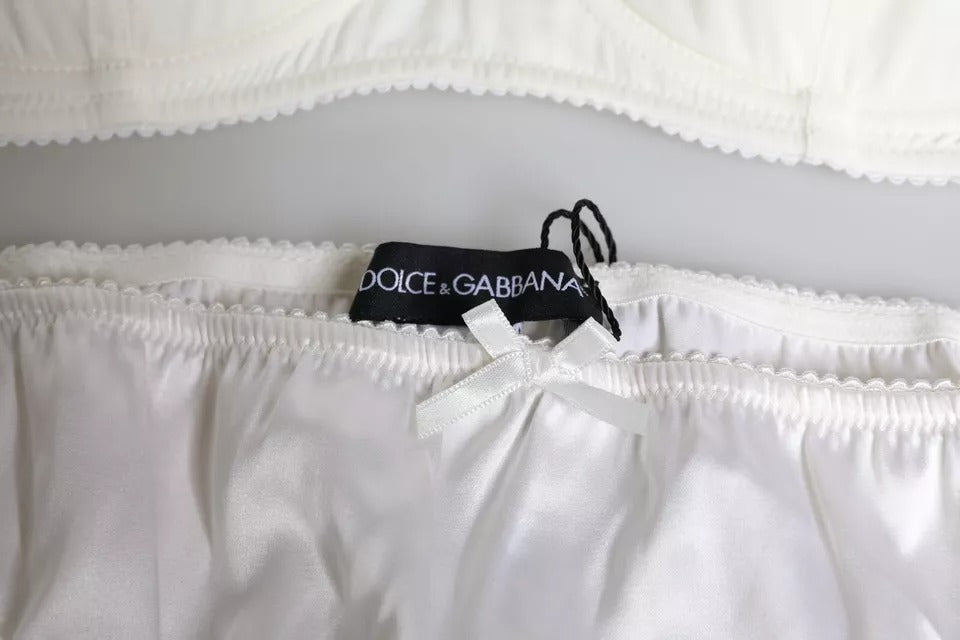 Culotte en soie blanche et soutien-gorge balconnet Dolce & Gabbana, lingerie élégante et confortable, vue de devant.
