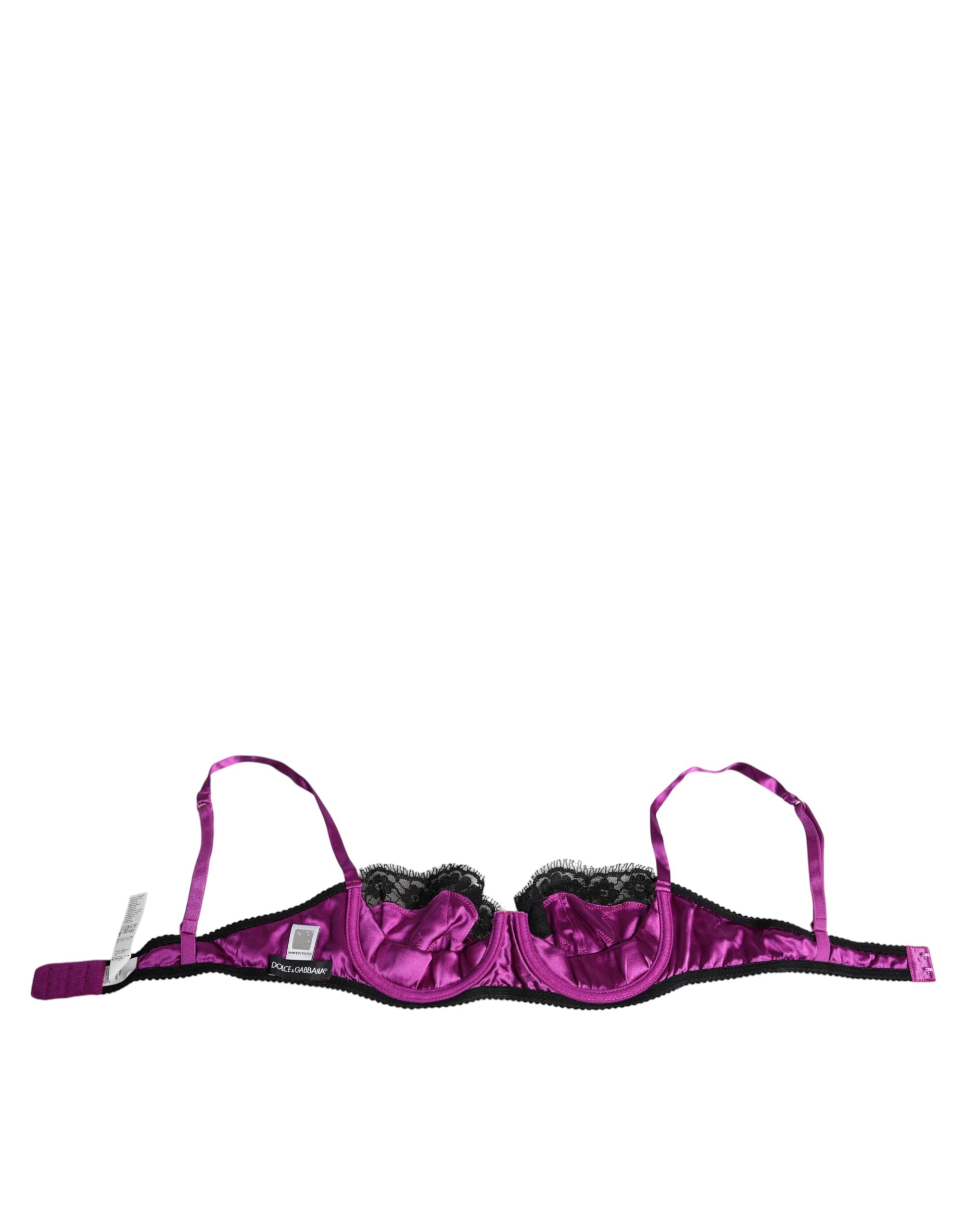 Soutien-gorge balconnet en soie violette de Dolce & Gabbana, sous-vêtements avec armatures et détails élégants.