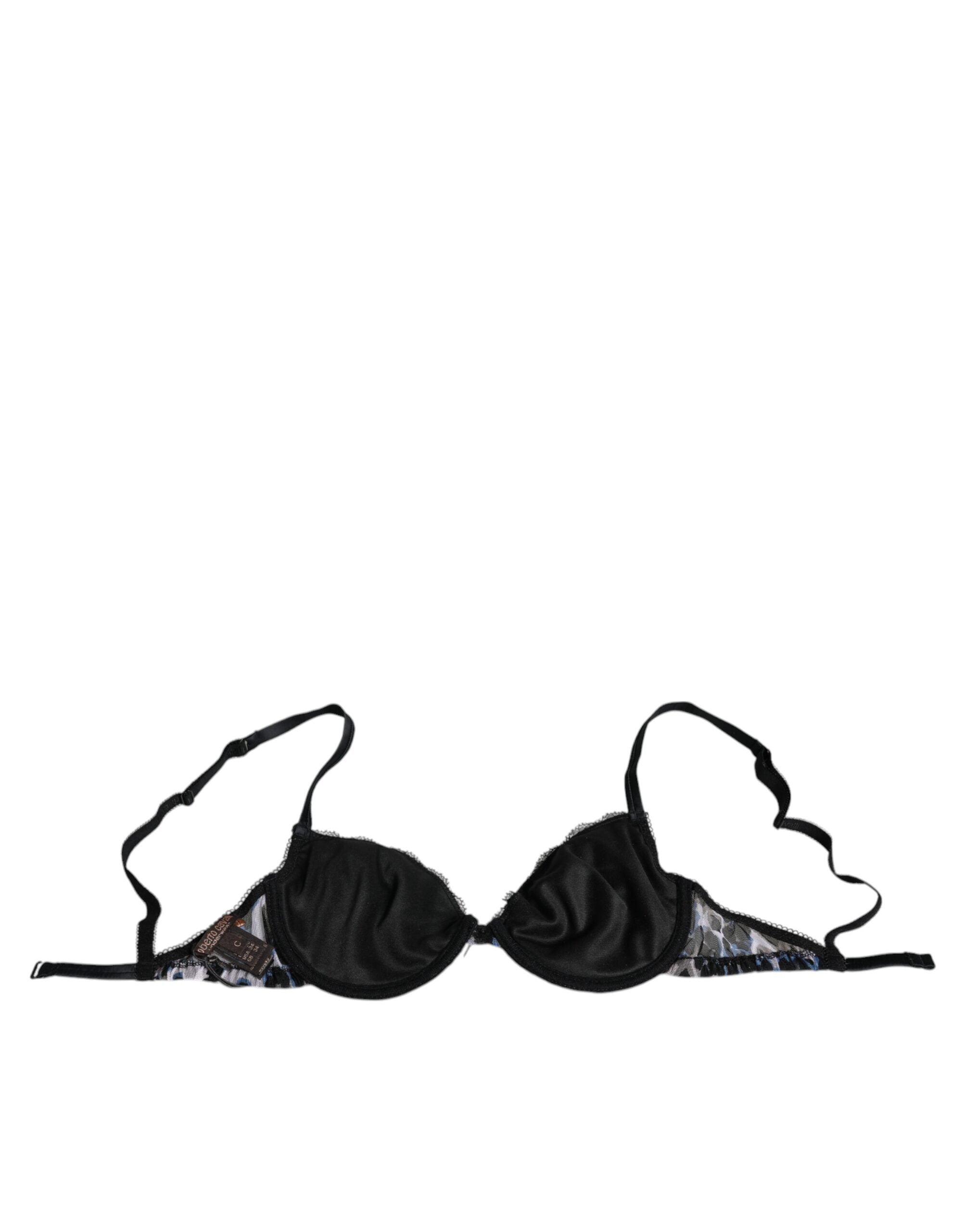 Soutien-gorge push-up Roberto Cavalli blanc avec motif léopard, lingerie élégante et sexy, vue de face.
