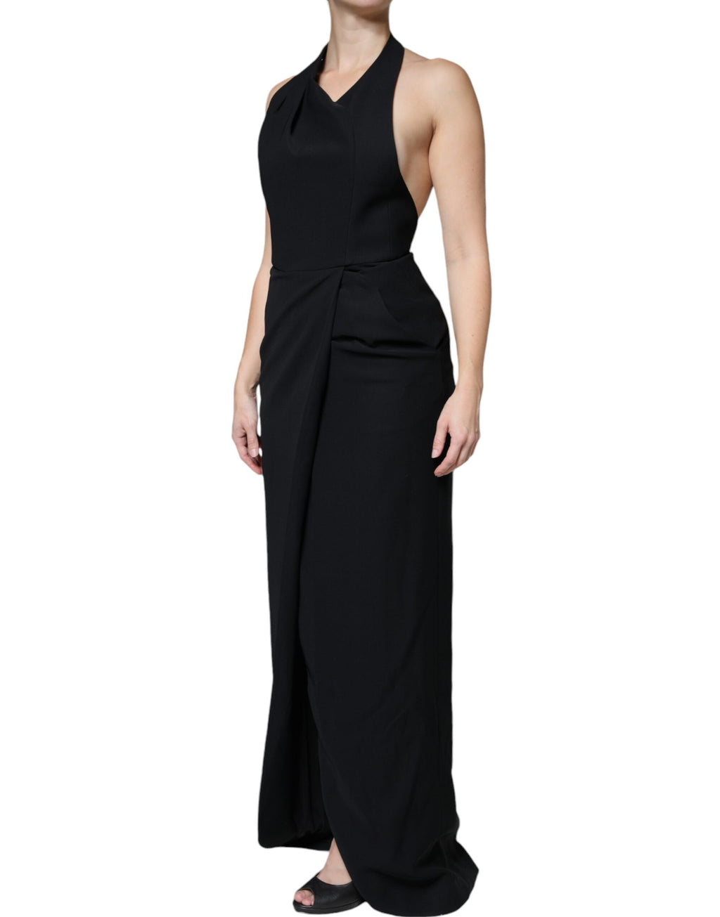 Robe longue noire sans manches Emporio Armani, robe sirène à encolure halter, élégante et sophistiquée.