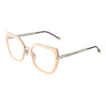 Lunettes de vue Philipp Plein en métal et plastique rose avec monture élégante et moderne, visibles en gros plan.
