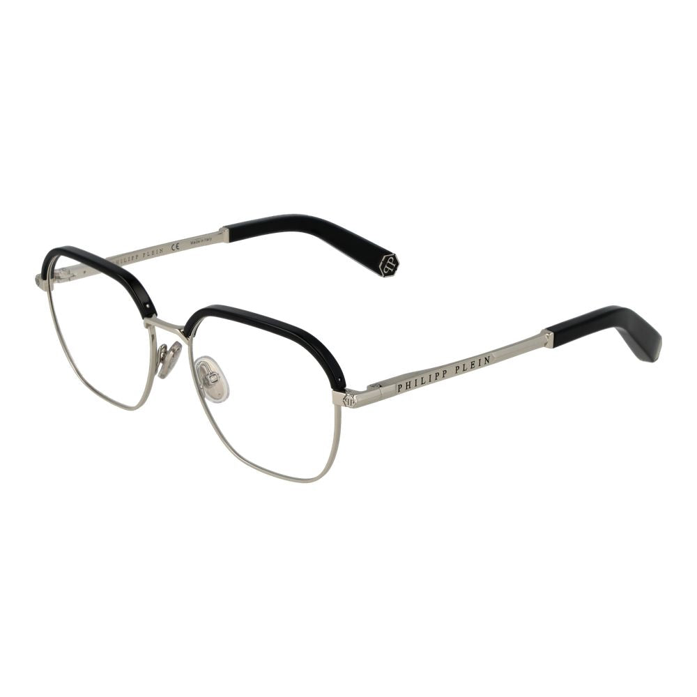 Lunettes en métal noir Philipp Plein avec monture élégante, visibles en gros plan sur l'image.