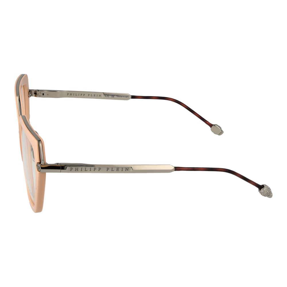 Lunettes de vue en métal et plastique rose de la marque Philipp Plein, avec monture élégante et moderne.