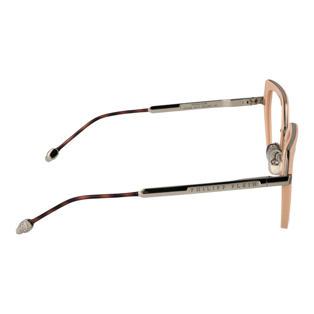 Lunettes de vue en métal et plastique de couleur rose de la marque Philipp Plein, avec monture élégante et moderne.