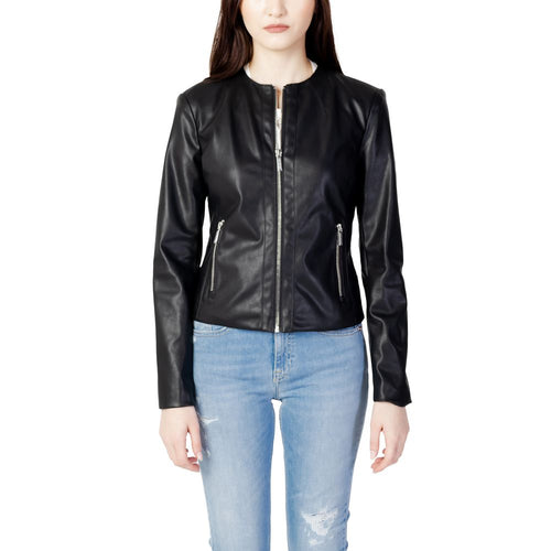 Veste en polyester noire Armani Exchange avec détails en cuir, style décontracté et moderne pour homme.