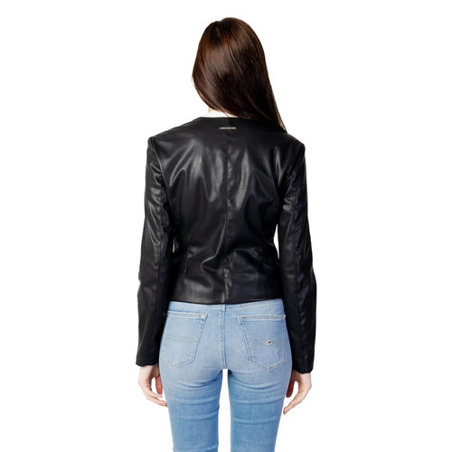 Veste en polyester noir Armani Exchange avec détails en cuir, style décontracté et élégant, vue de face.