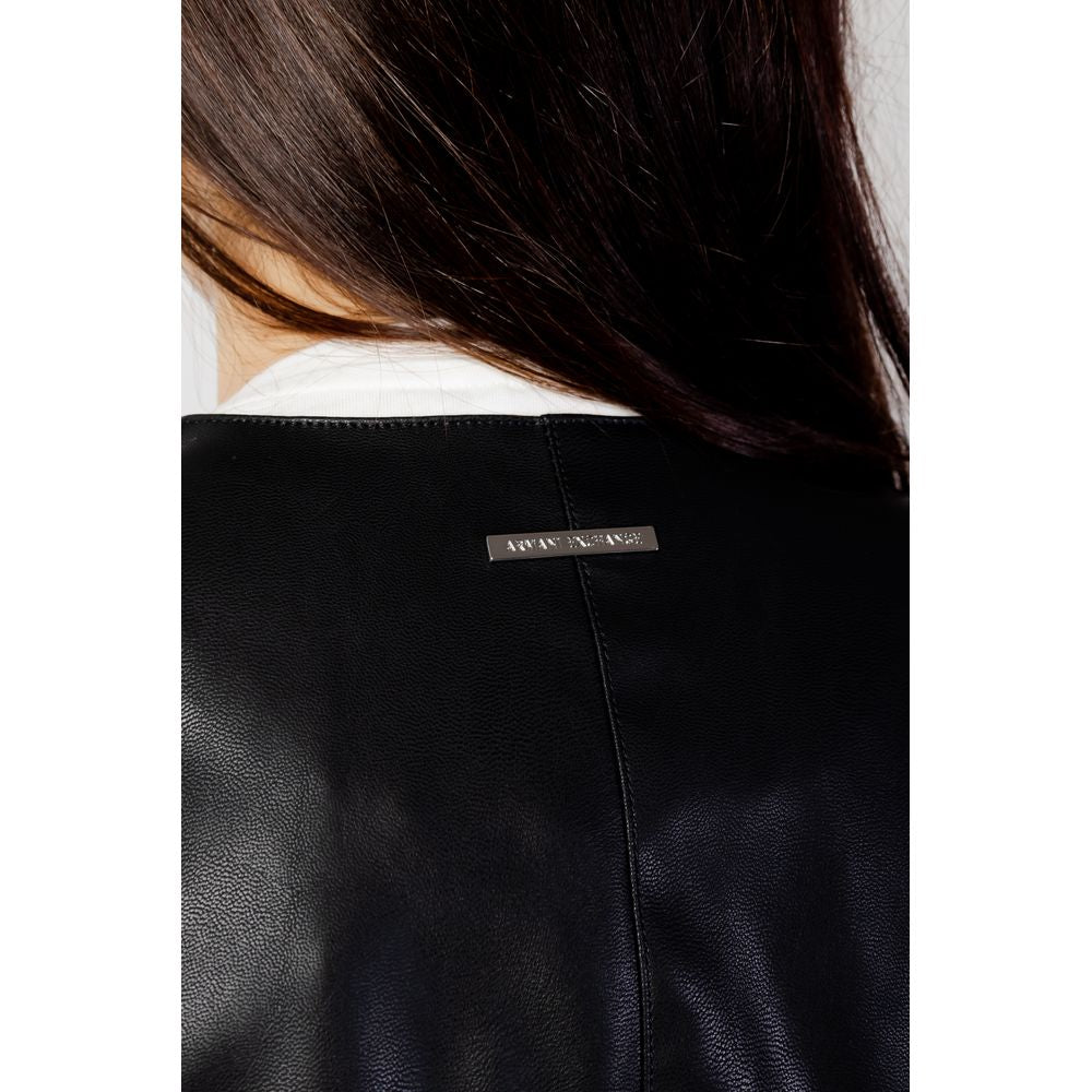 Veste en polyester noir Armani Exchange avec détails en cuir, style décontracté et moderne pour homme.